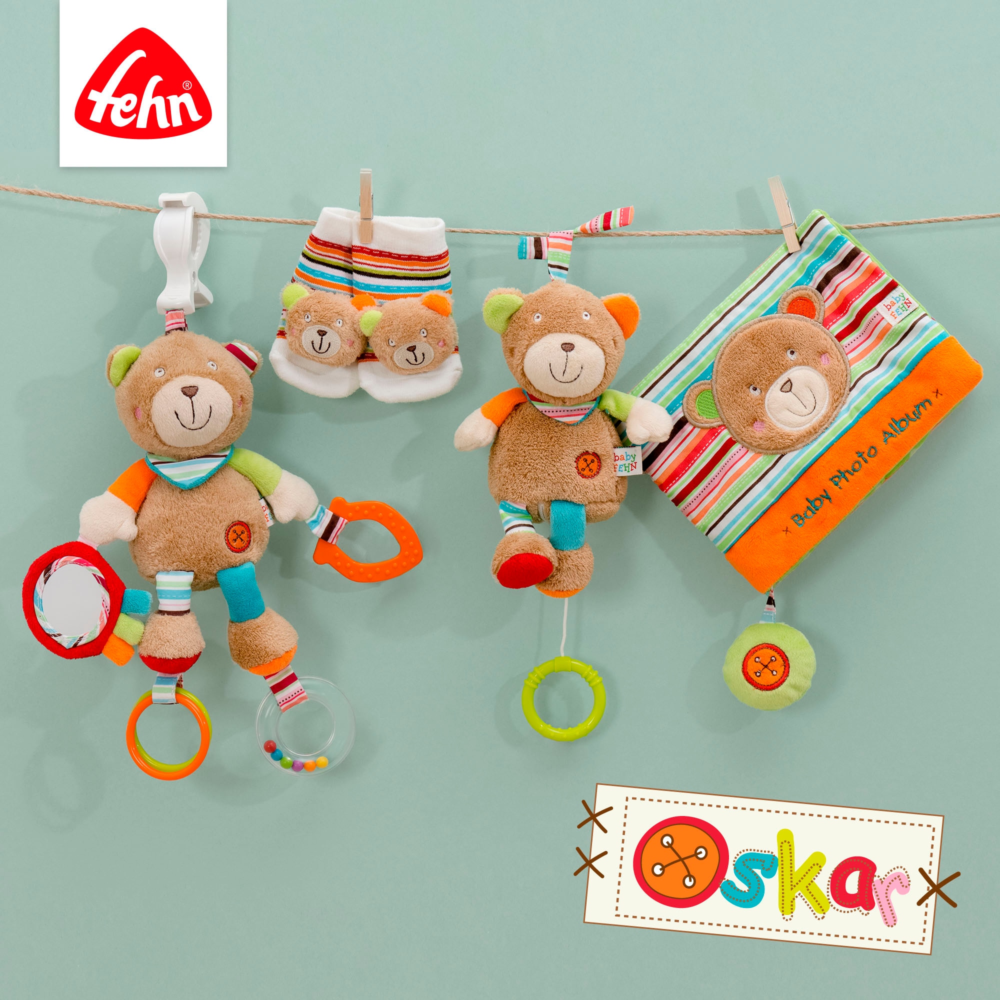 Fehn Greifspielzeug »Classic Stars, Activity-Teddy«, inklusive Befestigung