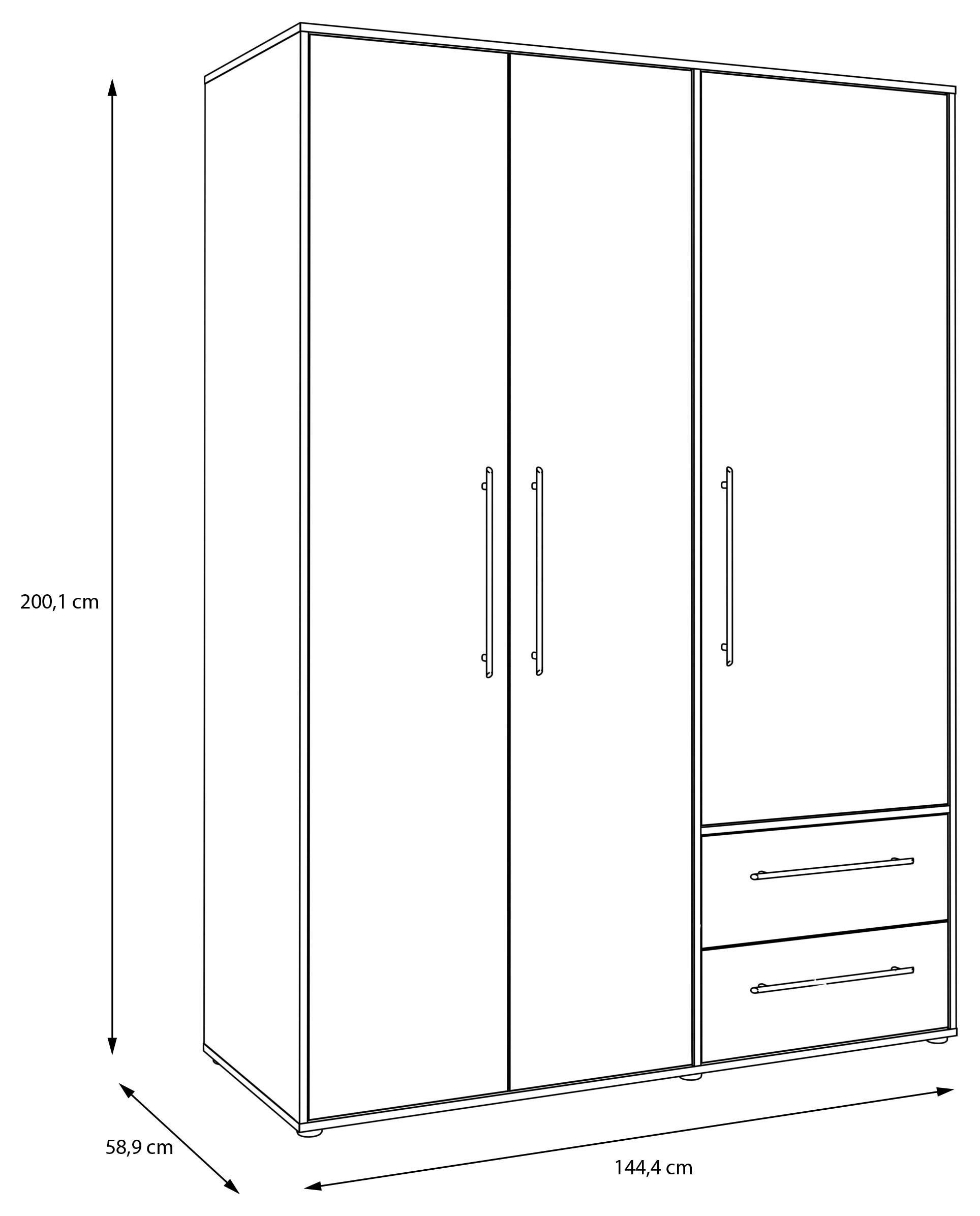 FORTE Drehtürenschrank »Mokkaris, TOPSELLER! 3 oder 4 Türen, zeitloses Design«, (BHT ca. 145x200x59cm oder BHT ca. 206x200x59cm), Schubladen + schwarze Stangengriffe, Made in Europe, viel Stauraum