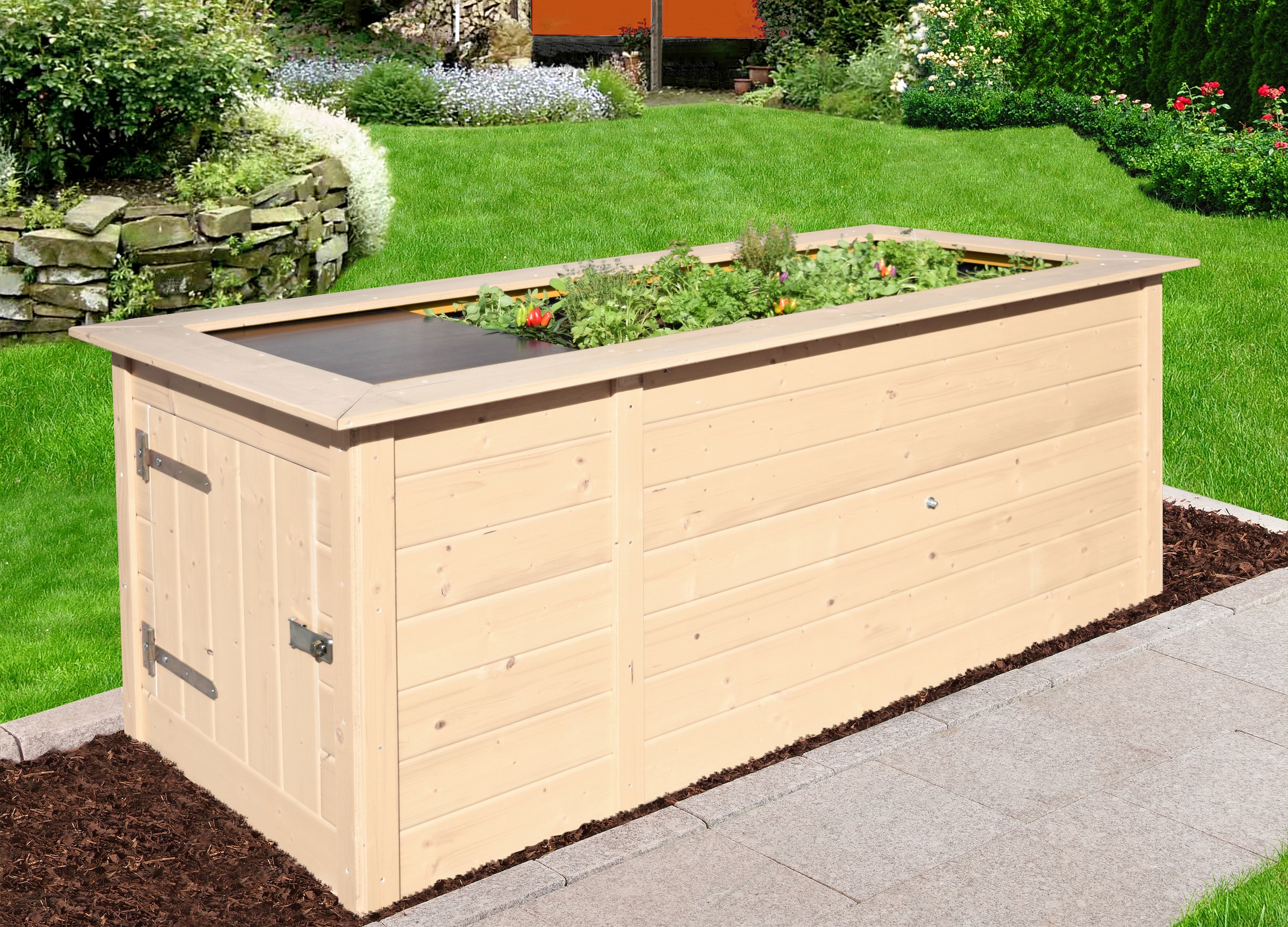 weka, Hochbeet BxTxH: 205x80x81 cm, mit Anbauschrank, natur, Massivholz, B/H/T: 205 cm x 81 cm x 79 cm, natur