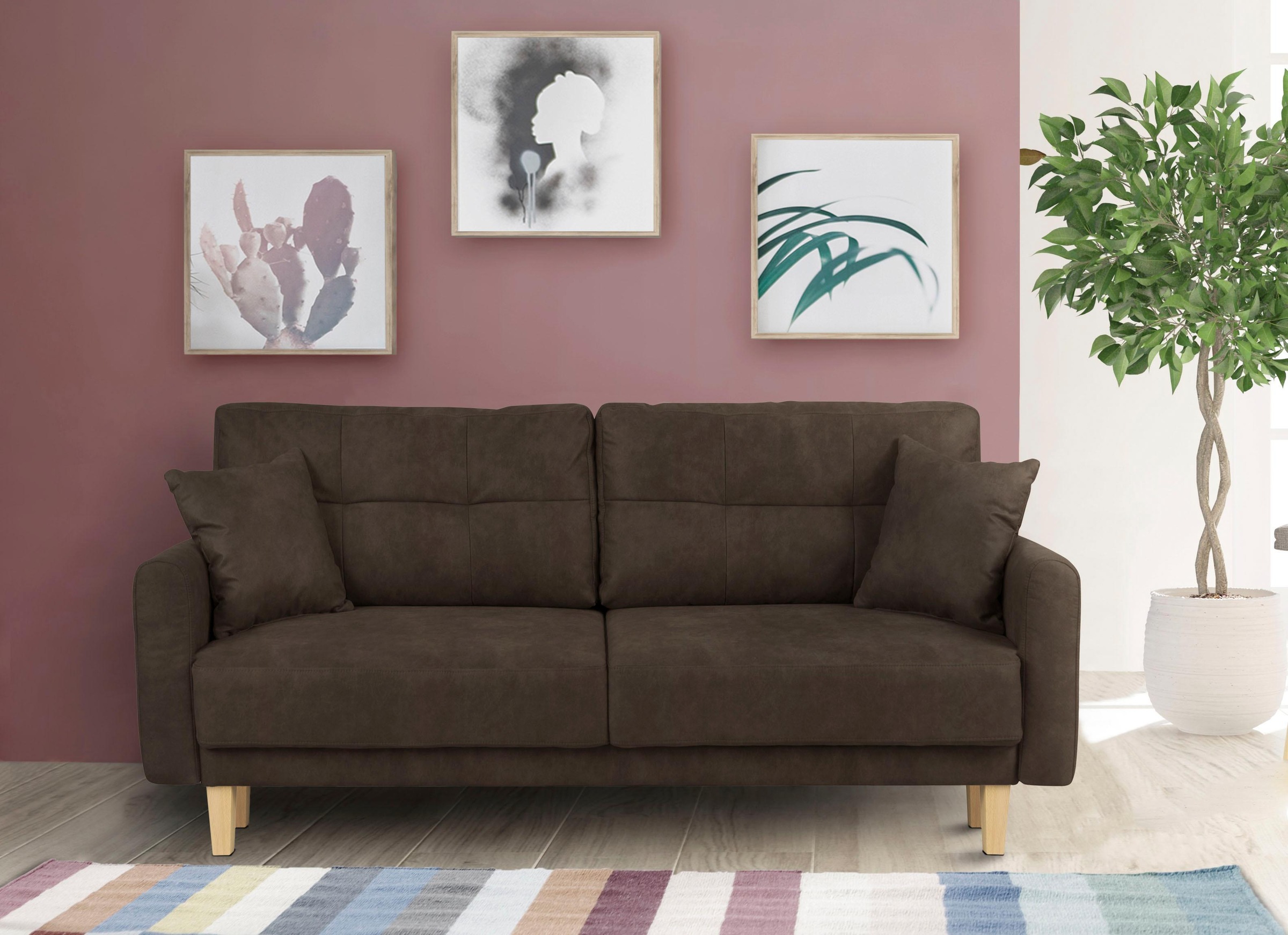 Home affaire 2-Sitzer »TRIPLO mit Wellenunterfederung, Maße B/T/H: 165/100/89 cm«, Sofa mit Steppung im Rückenbereich, incl. Rückenkissen und Zierkissen