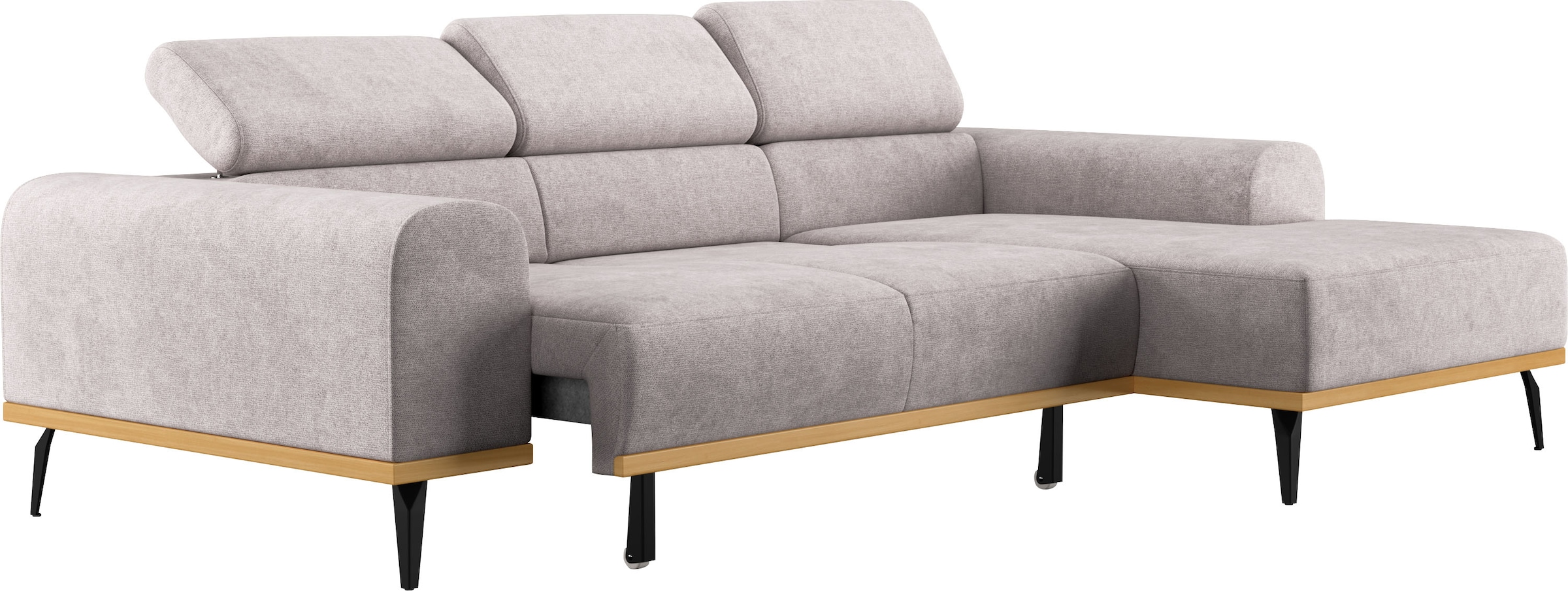 Places of Style Ecksofa »Carlo L-Form«, mit Kopfteilverstellung & Holz-Rahmenoptik, wahlweise Relaxfunktion