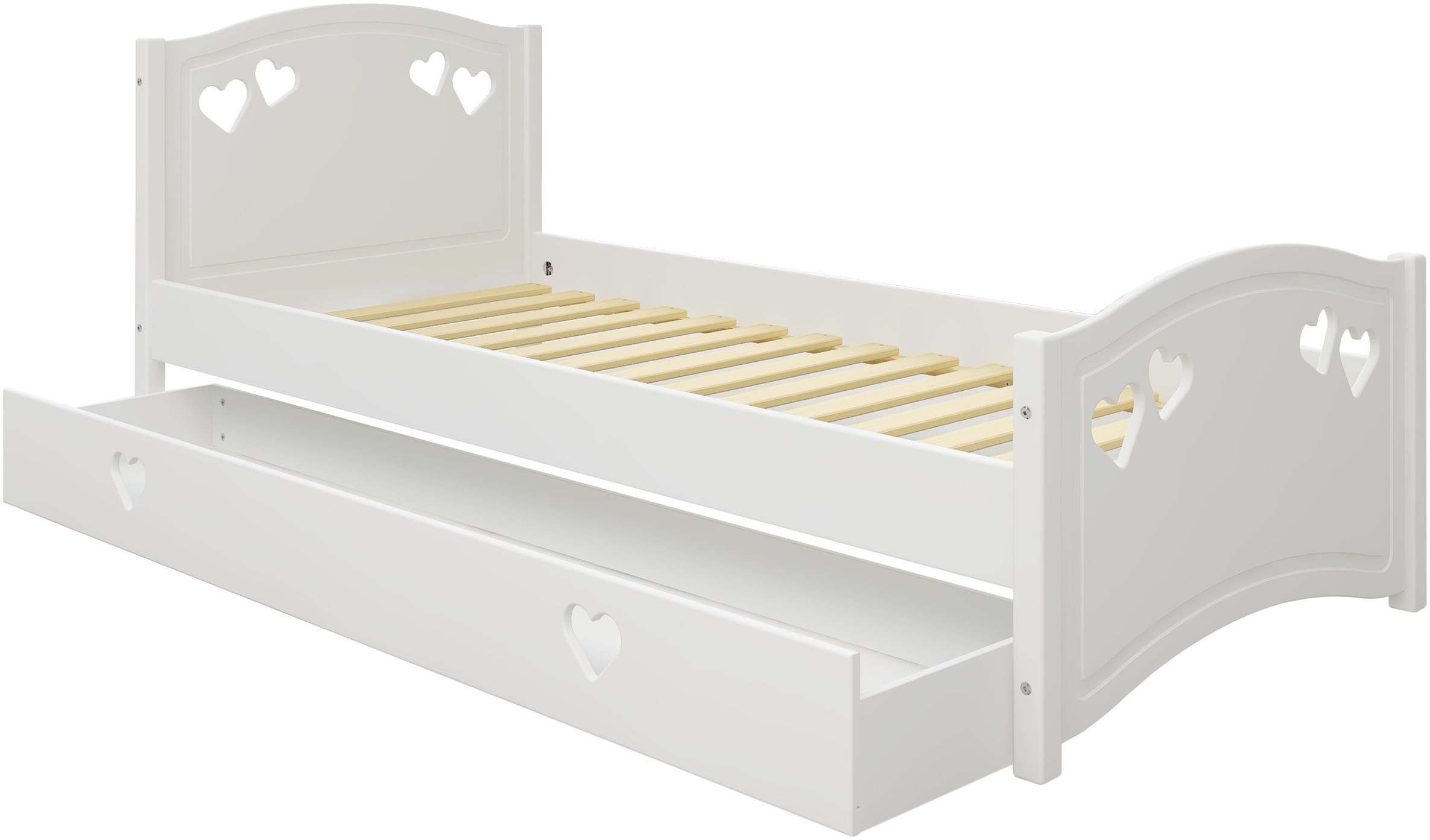 Lüttenhütt Jugendbett »Beeke, Kinderbett, mit Matratze + Schublade,«, (4 tlg., Komplettbett inklusive Lattenrost, Bettkasten und Matratze), FSC®-zertifiziert, viel Stauraum, bis 100 KG belastbar