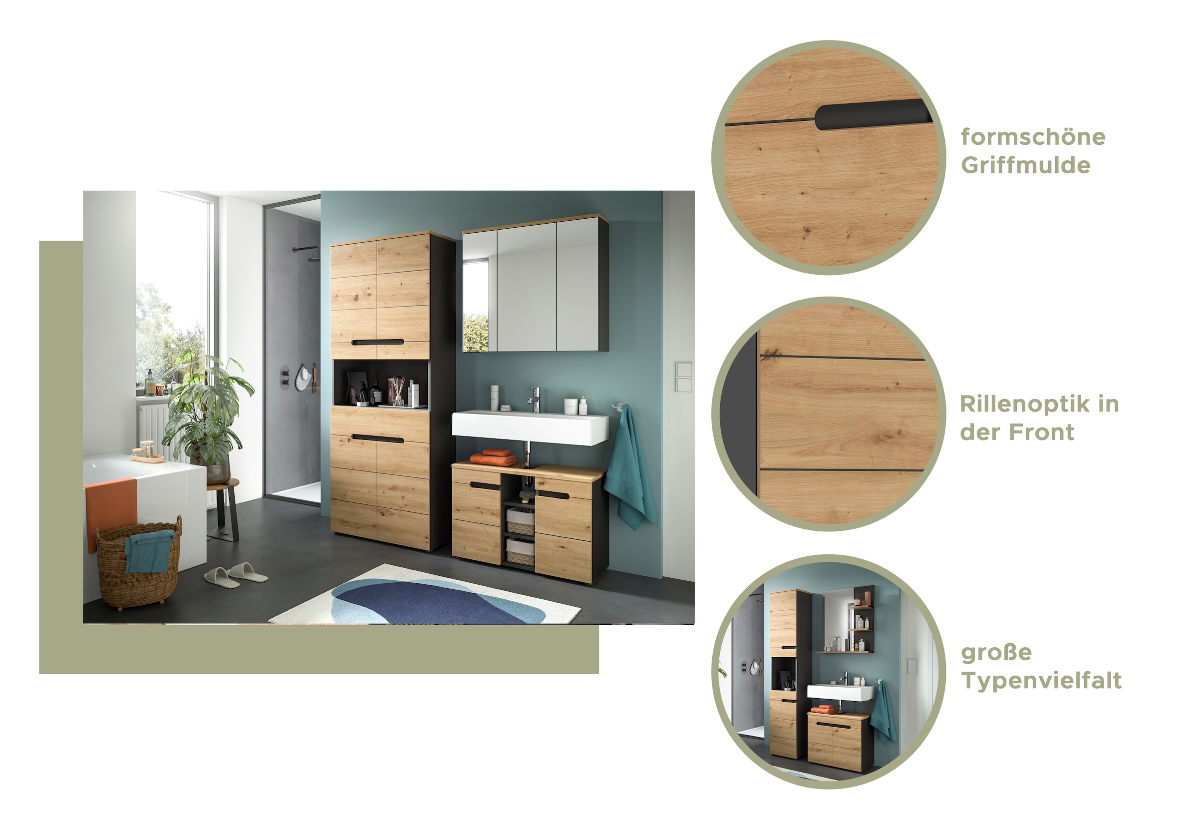 INOSIGN Badmöbel-Set »REHAT, 2-teilig, Breite 80 cm, mit Grifflosen Fronten, bestehend aus:«, (2 St.), 1x Waschbeckenunterschrank & 1x Spiegelschrank