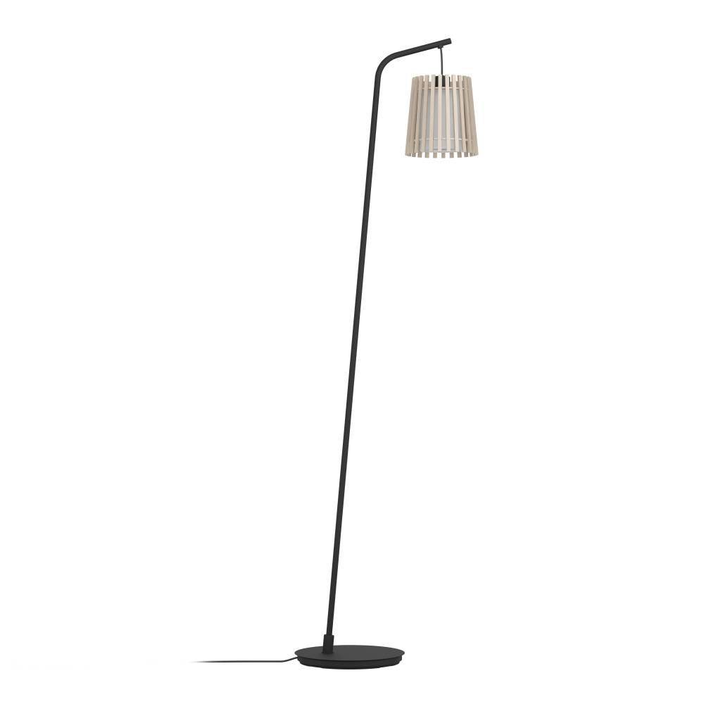 EGLO Stehlampe »FATTORIA«, 1 flammig-flammig, Standleuchte, Metall in Schwarz, Holz und weißem Textil, E27, 170 cm