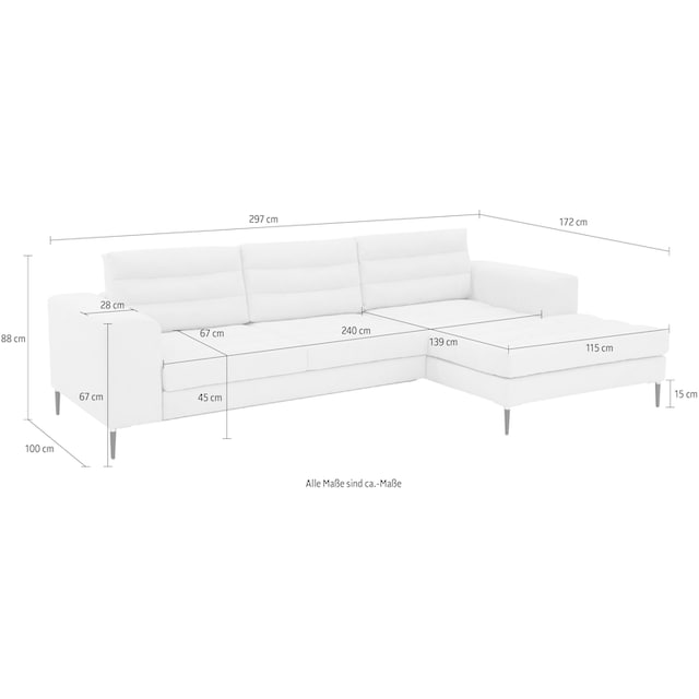 Premium collection by Home affaire Ecksofa »Brandwood«, mit extra hohen  Füßen und attraktiver Steppung in Sitz und Rücken, wahlweise mit  Bettfunktion und Stauram (Maße: 297 cm x 88 cm x 172 cm)