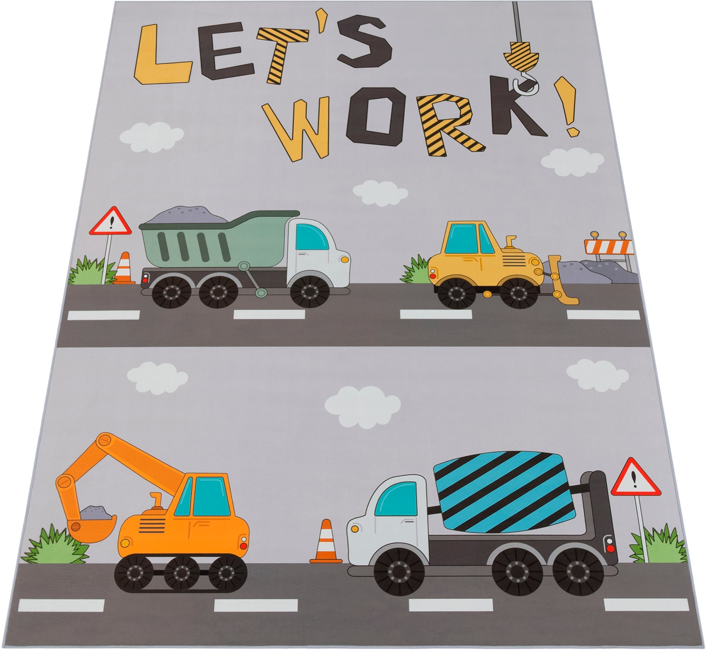 Paco Home Kinderteppich »Bino 578«, rechteckig, 4 mm Höhe, Spielteppich, Motiv Autos & Baustelle, Kinderzimmer