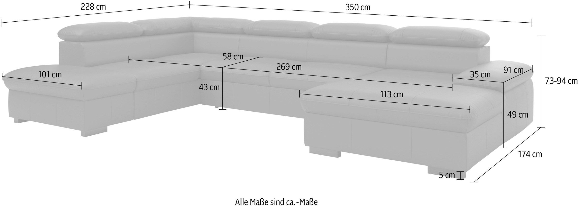 Home affaire Wohnlandschaft »Alberto U-Form«, mit Kopfteilverstellung, wahlweise mit Bettfunktion