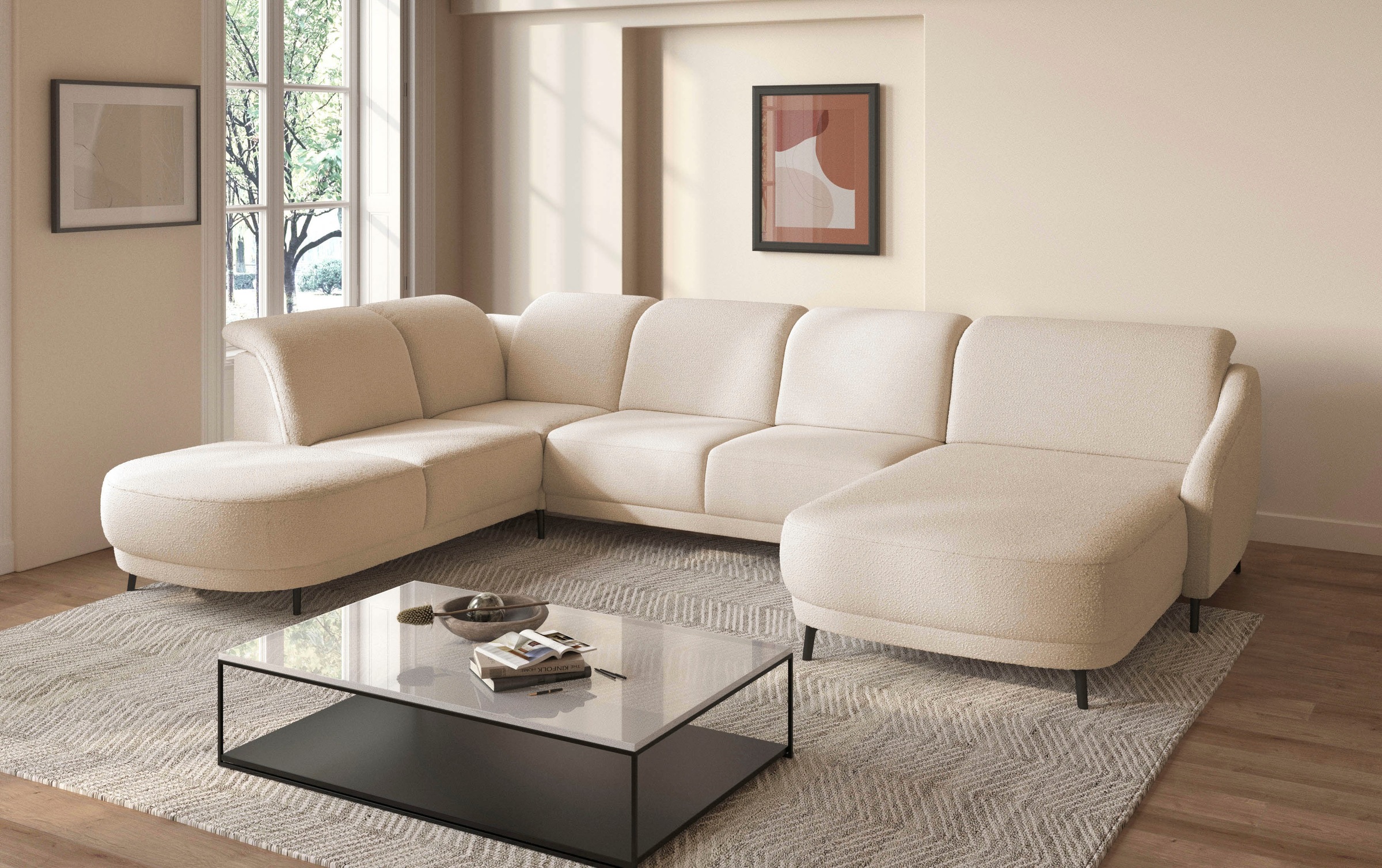 sit&more Wohnlandschaft »Blues U-Form«, inkl. Kopfteilverstellung, wahlweise mit Klapptisch und USB