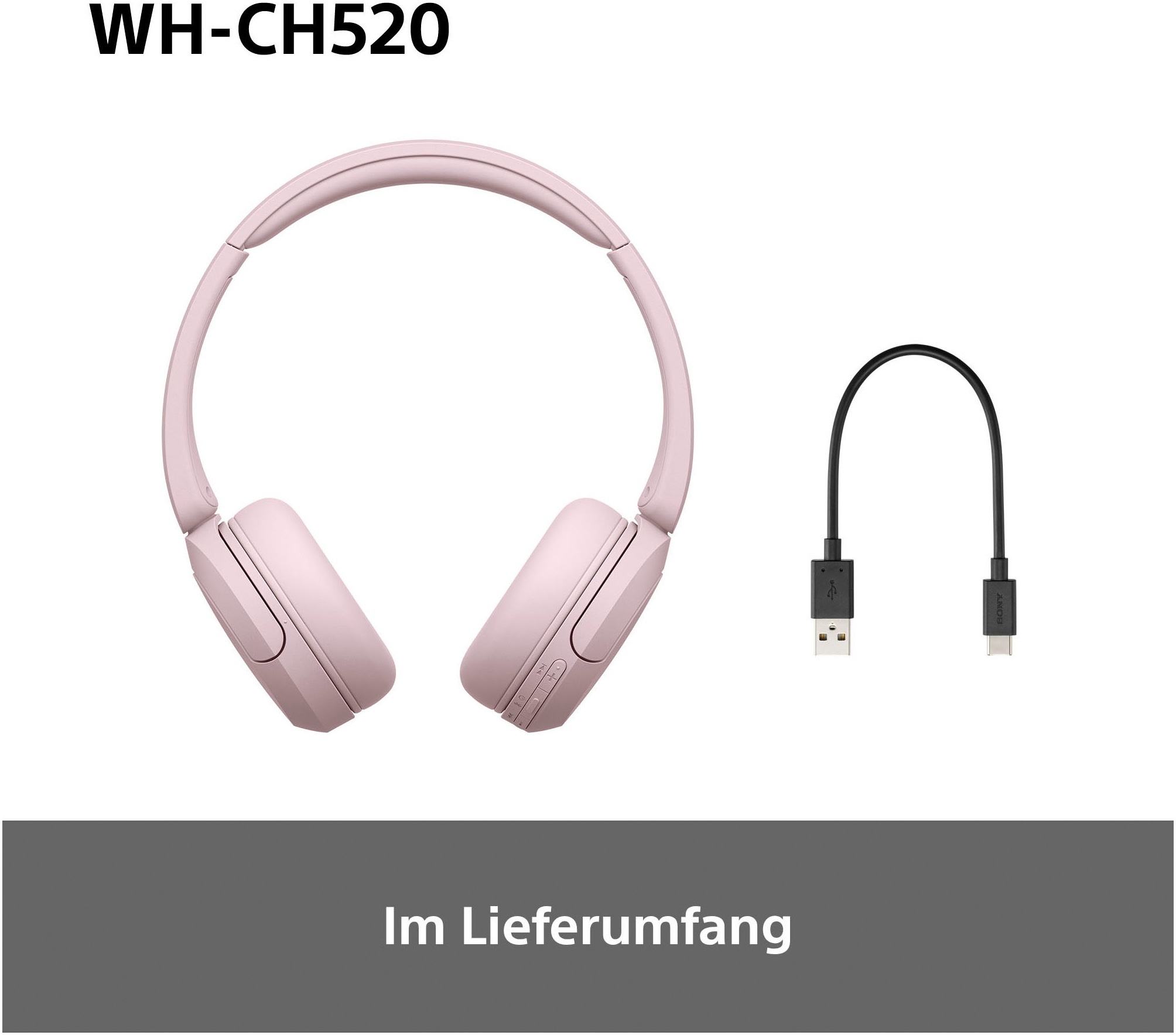 Sony Bluetooth-Kopfhörer »WHCH520«, Bluetooth, Freisprechfunktion-Rauschunterdrückung-Sprachsteuerung-kompatibel mit Siri, 200 Std. Max. Akkulaufzeit (Standby)