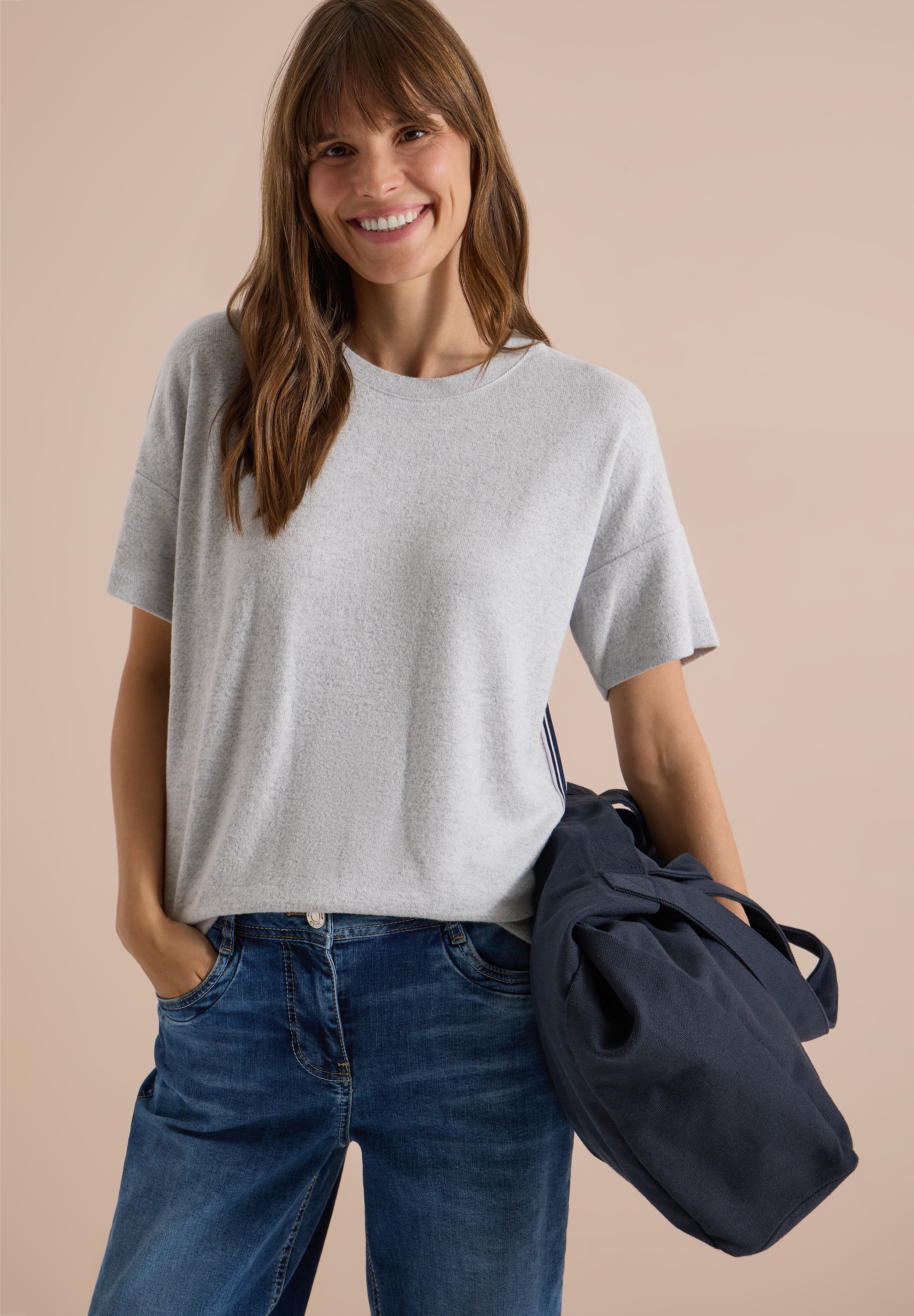 Cecil T-Shirt Sommmershirt -meliert -mit Rundhals und Tape-Details seitlich