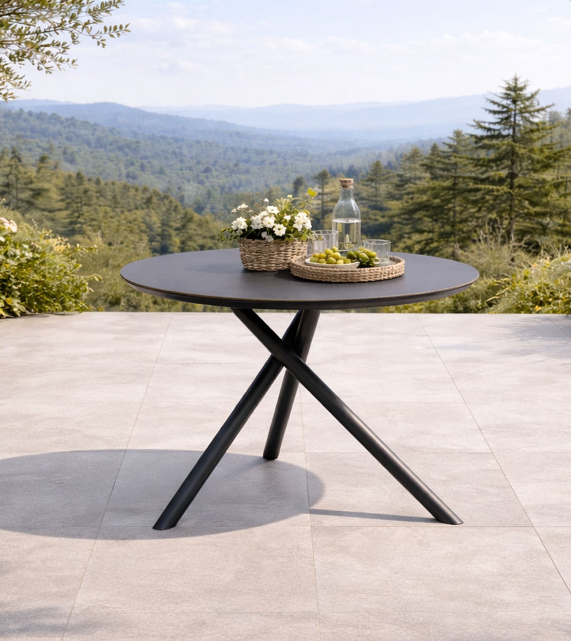 Destiny Garten-Essgruppe »MODENA BARLETTA 4 Se + Tisch Ø110 cm, grau/ anthrazit« Set, 5 Stk. tlg. Aluminium, Olefin, HPL