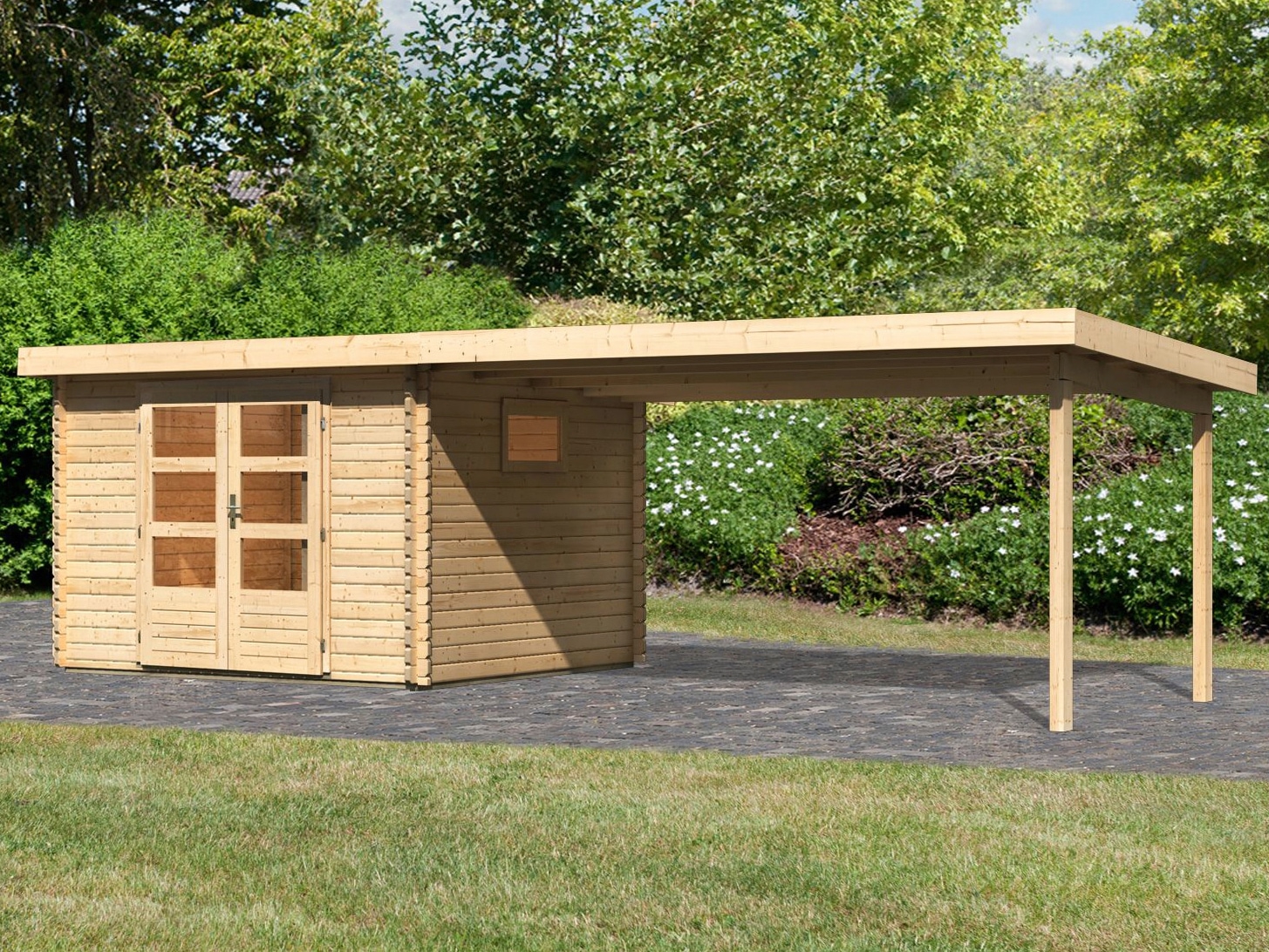 WOODFeeling Gartenhaus »Trittau 3«, mit Anbaudach