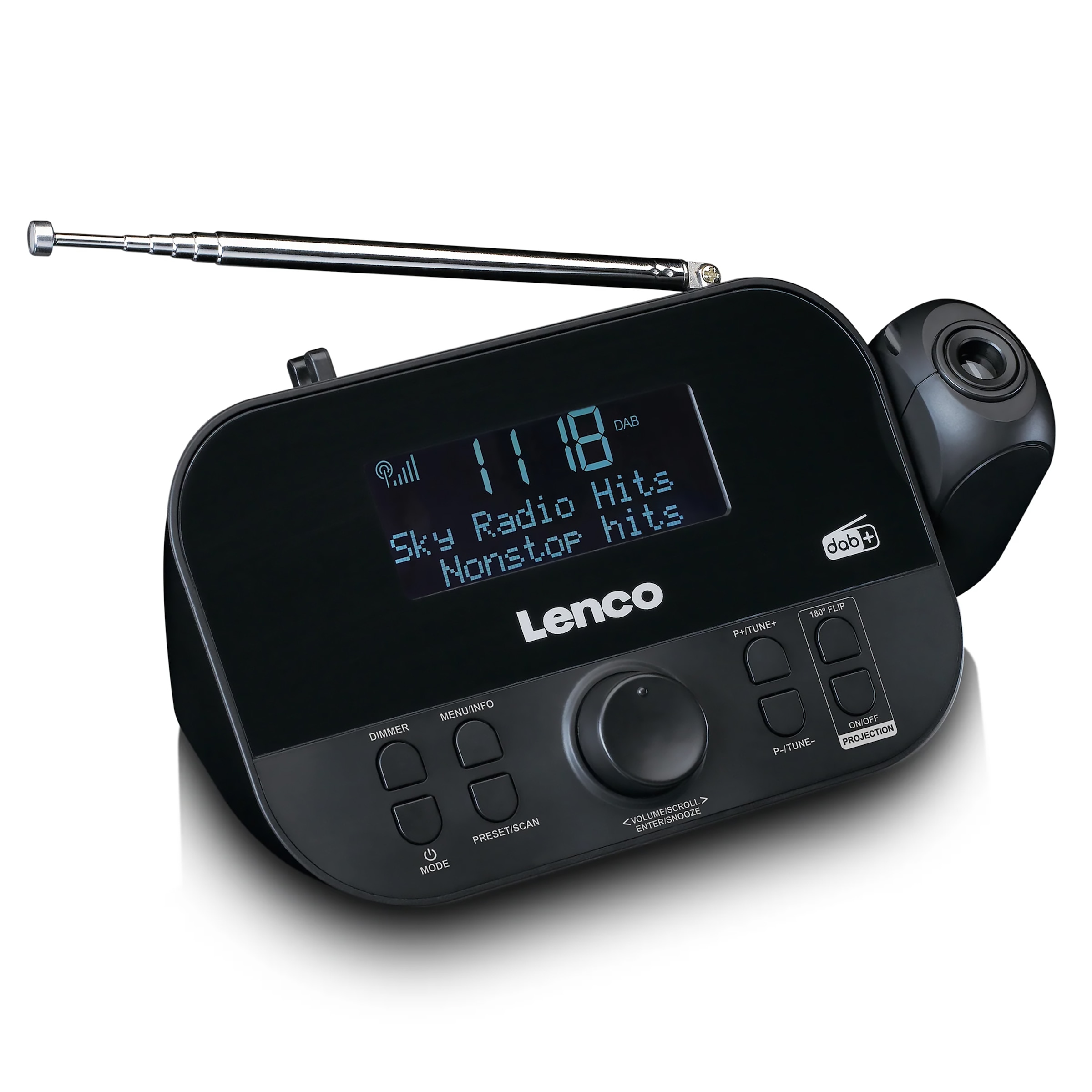 Lenco ( Digitalradio (DAB+) | FM-Tuner ) DAB+/FM‑Radiowecker mit Zeitprojektion, Dual‑Alarm, Sleep‑Timer