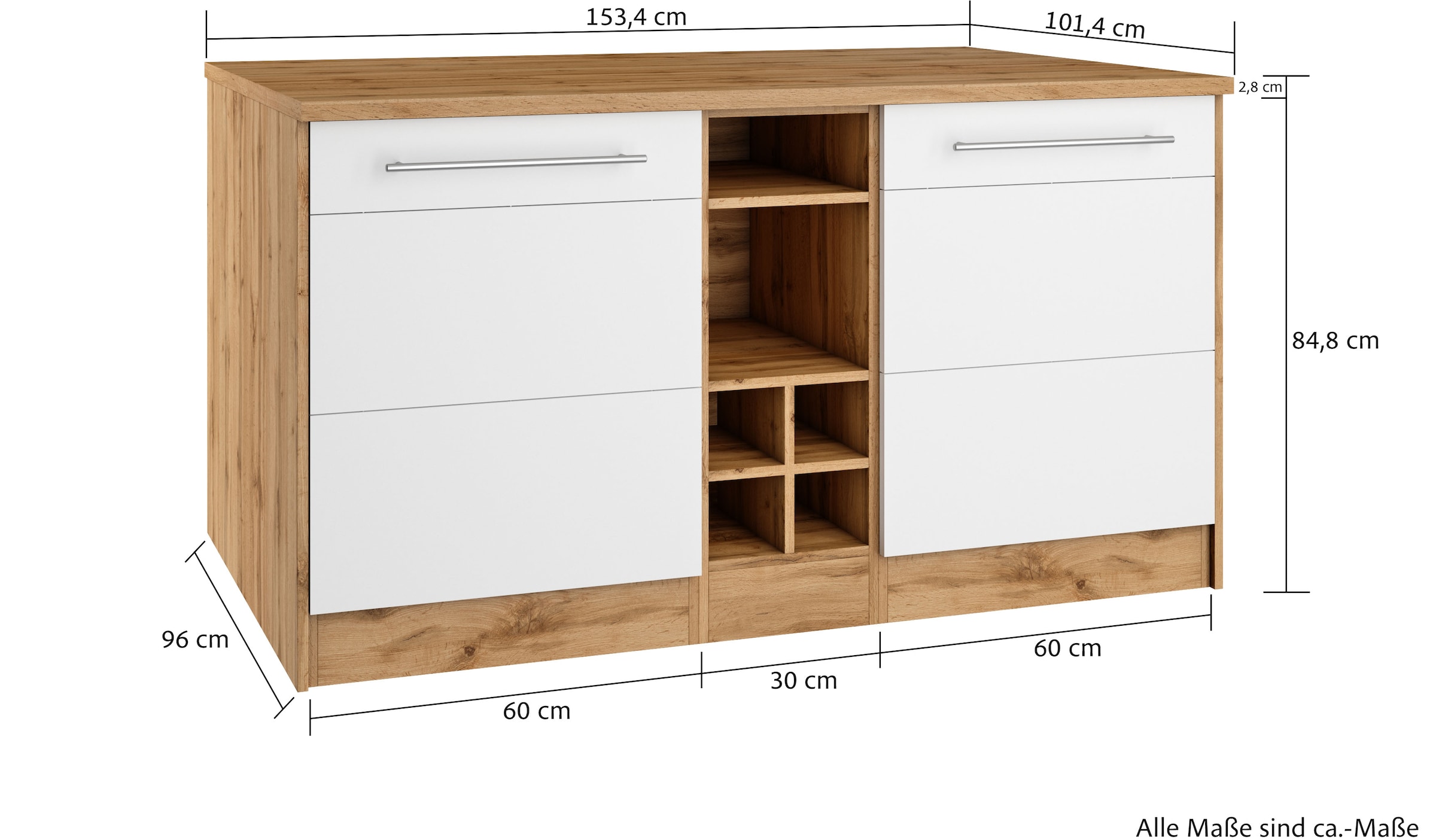 HELD MÖBEL Kücheninsel »Wien«, Breite 153 cm, MDF-Fronten, Flaschenregal