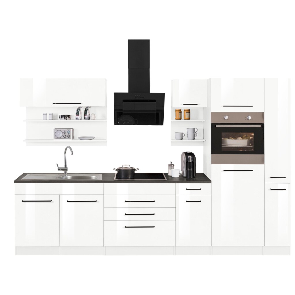 HELD MÖBEL Küchenzeile »Tulsa«, mit E-Geräten, Breite 320 cm, schwarze Metallgriffe, MDF Fronten
