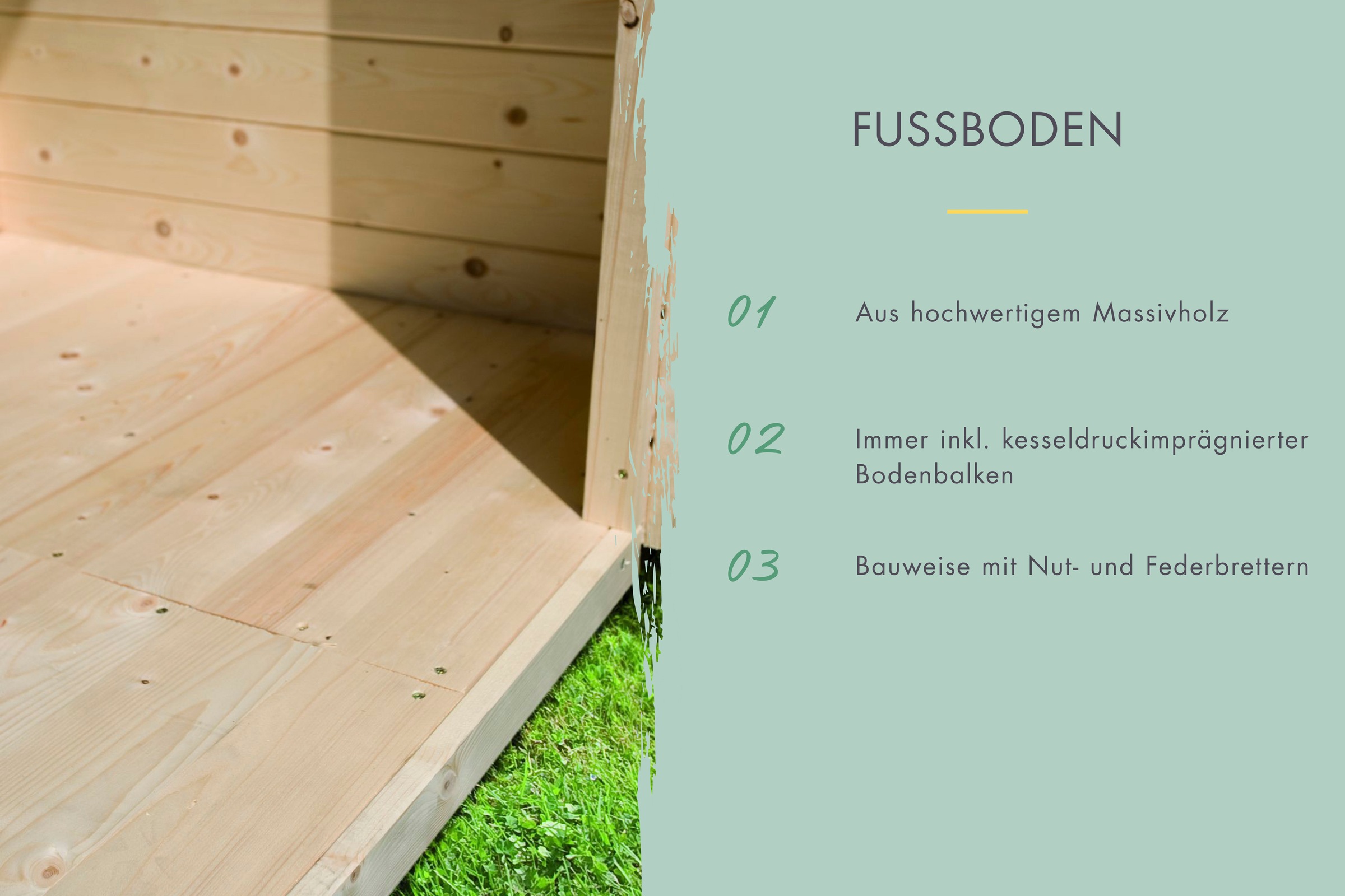 Karibu Gartenhaus-Fußboden »SET, naturbelassen« aus hochwertigem Massivholz, mit kesseldruckimprägnierten Bodenbalken