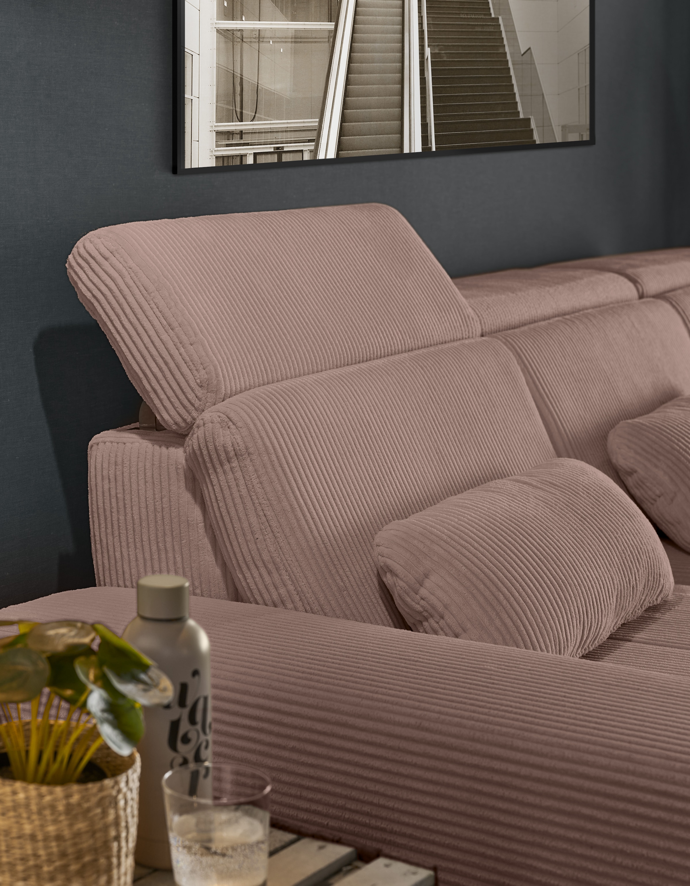 set one by Musterring Ecksofa »SO 3400, Cord, Sitzhöhe 47cm oder 49cm, inkl. Sitztiefenverstellung«, mit Canape und verschiedenen Funktionen, Kaltschaum, B307 x T195 cm