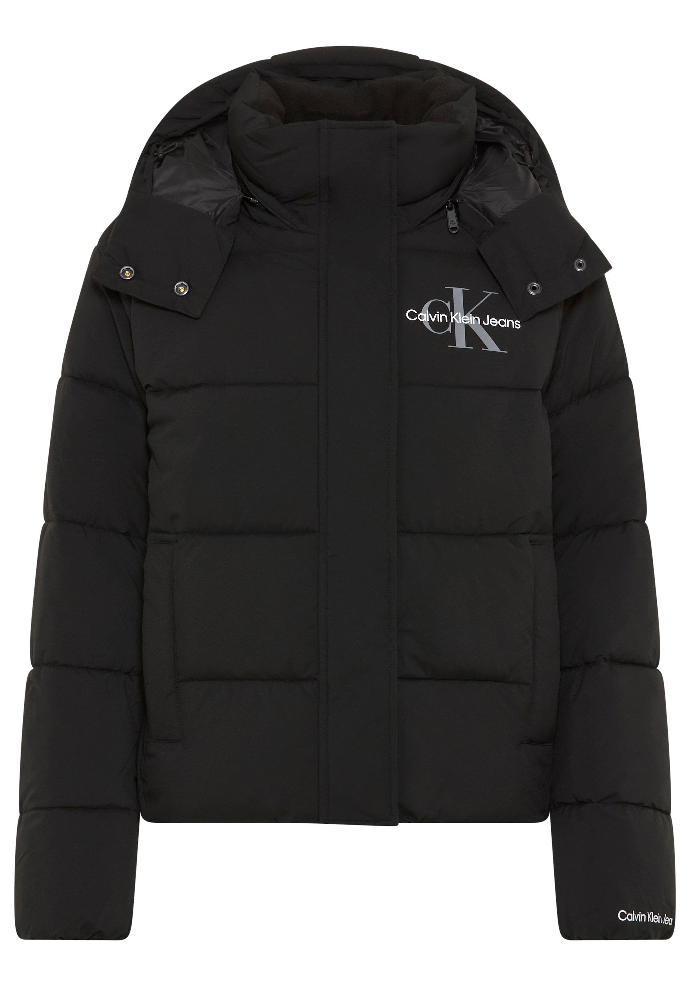 Calvin Klein Jeans Steppjacke mit Kapuze Stehkragen, in kurzer Form, abnehmbare Kapuze