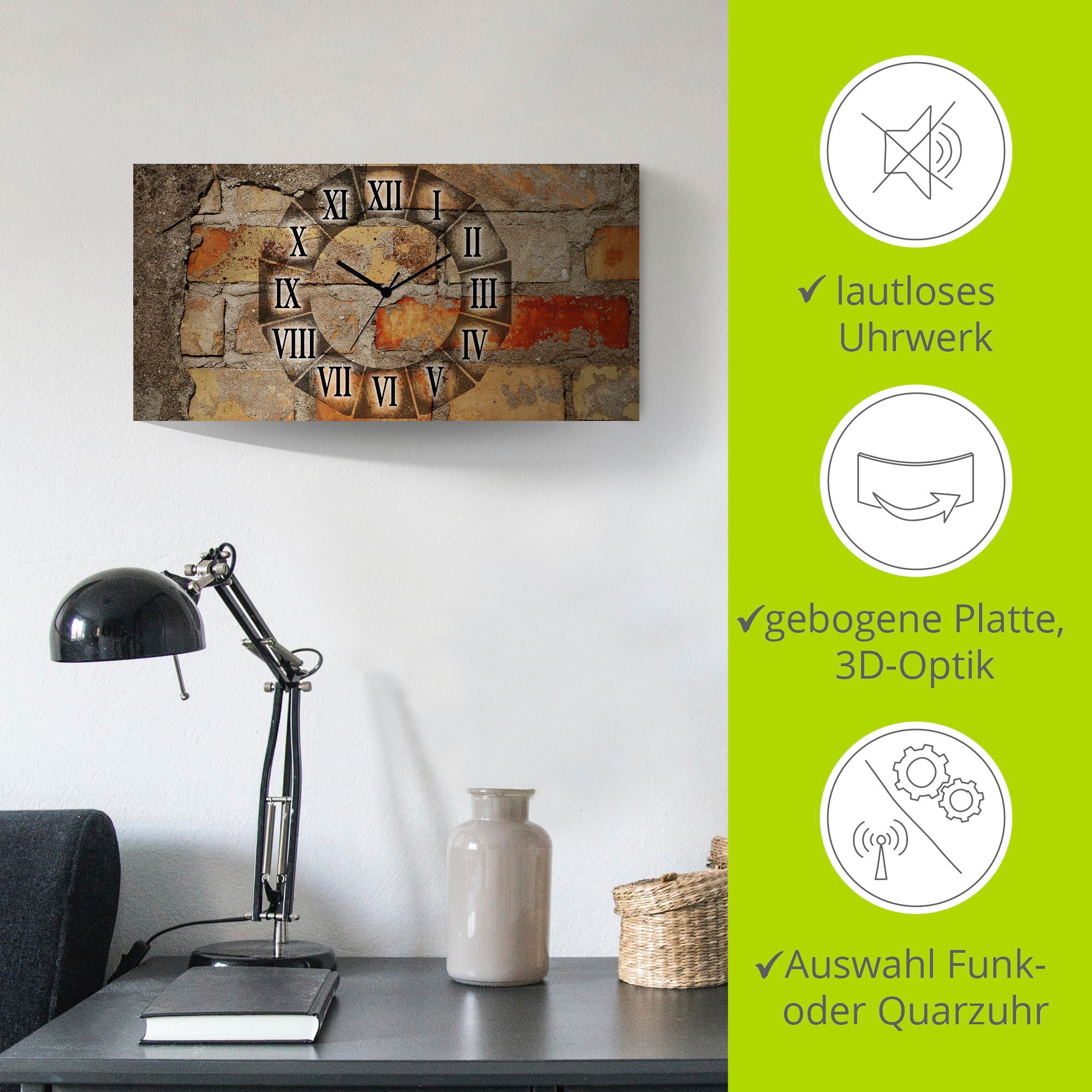 Artland Wanduhr »Antike Uhr«, 3D Optik gebogen, mit Quarz- oder Funkuhrwerk, versch. Größen