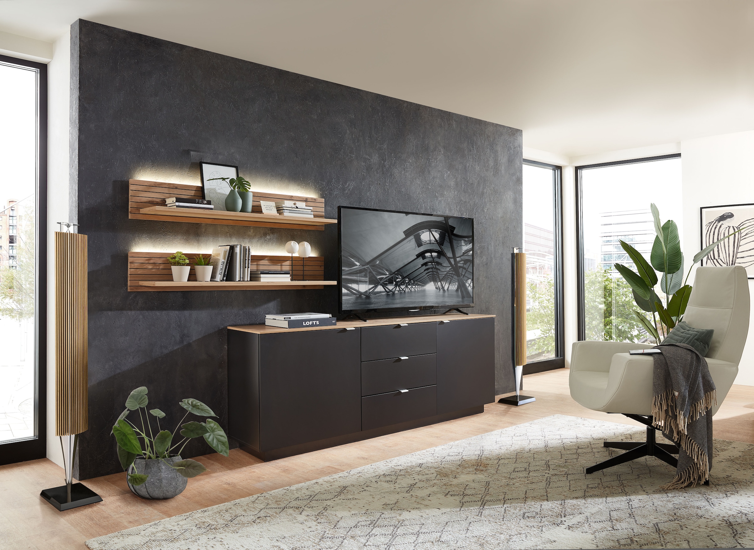 Innostyle TV-Schrank »Core, TV-Sideboard Stellmaß B/H/T 180x77x44 cm«, (1 St.), TV-Sideboard mit 2 Holztüren und 3 Schubkästen