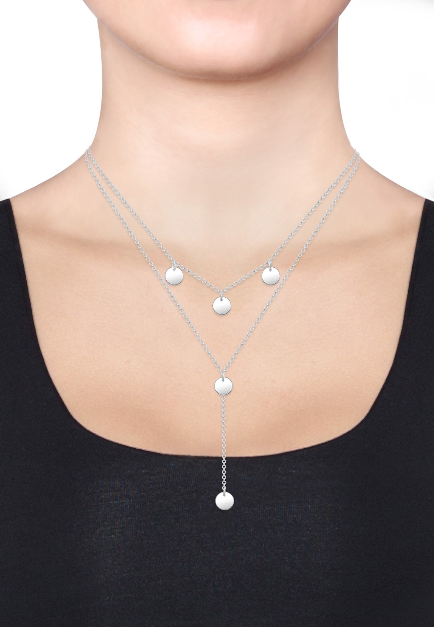 Elli Y-Kette »Halskette Y-Kette Geo Layer Kreis Plättchen 925 Silber«