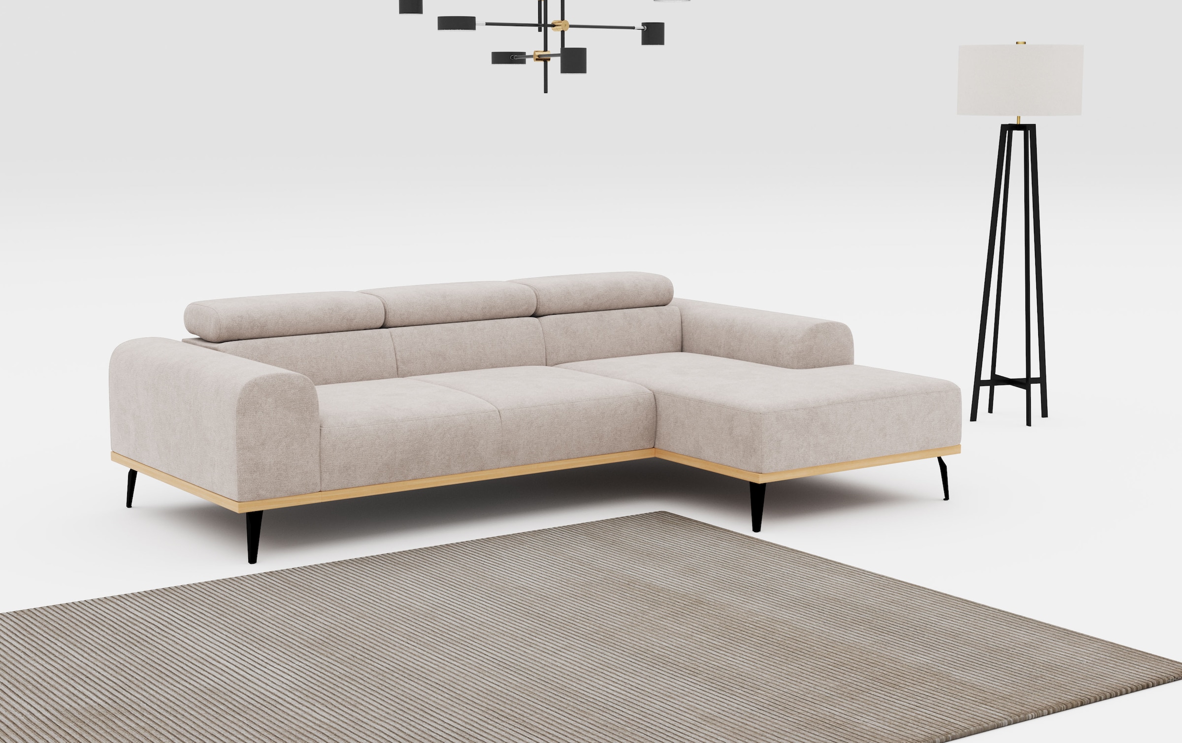 Places of Style Ecksofa »Carlo L-Form«, mit Kopfteilverstellung & Holz-Rahmenoptik, optional Relaxfunktion
