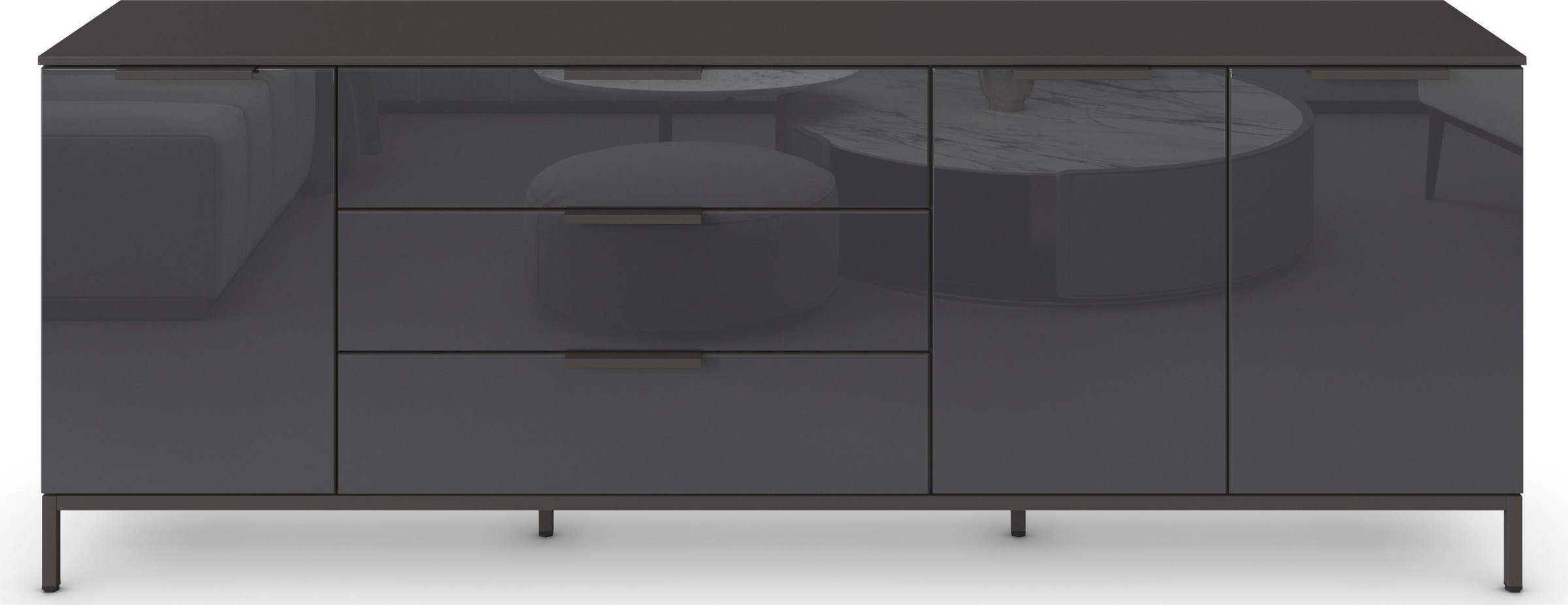 rauch Kombikommode »Kommode Türkommode Sideboard Kombikommode FLIPP mit Glasfront«, (Breite 200 cm mit 2 Einlegeböden), 3-türig mit 3 Schubladen und Soft-Close-Funktion sowie Glasfront