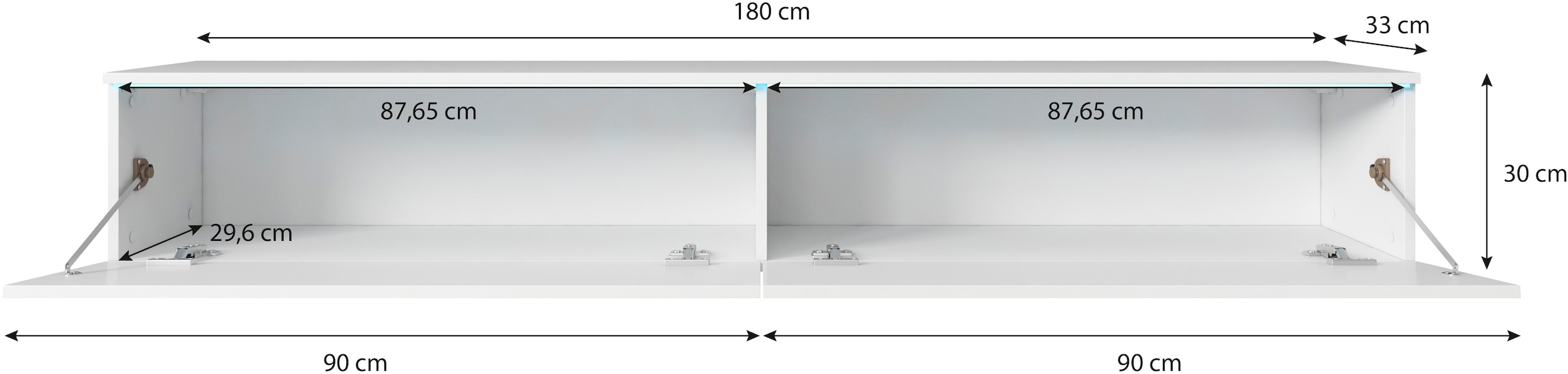 INOSIGN Lowboard »LOWBOARD VERA, wahlweise mit oder ohne Beleuchtung«, Modernes griffloses TV-Board, 180 cm TV-Schrank, stehend und hängend