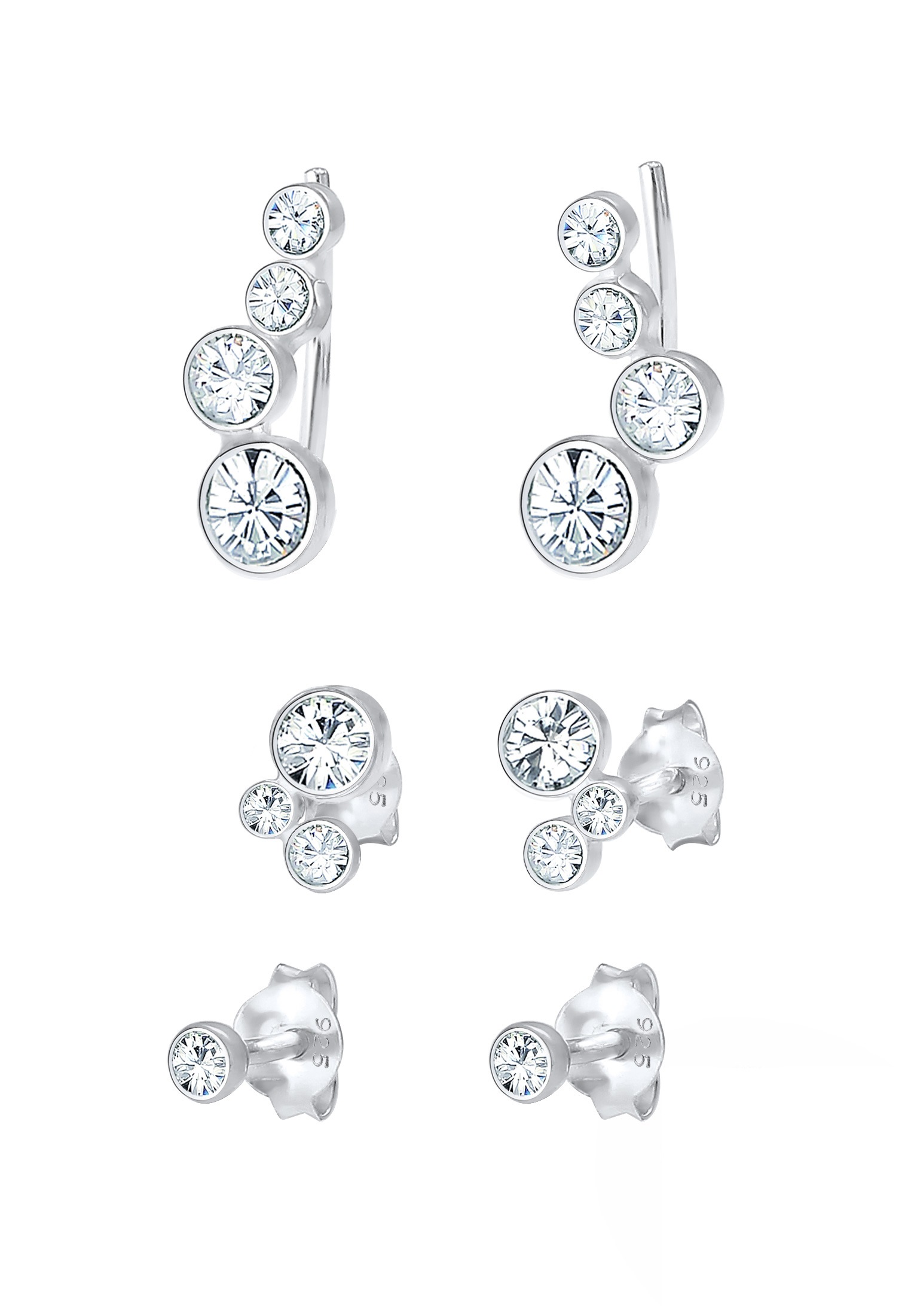 Elli Ohrstecker-Set »Ohrringe Climber Stecker Kristalle Set (3 tlg) 925 Silber«