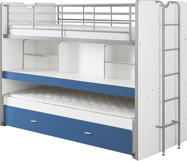 Vipack Hochbett »Bonny, mit 3 Schlafgelegenheiten, super praktisch im Kinderzimmer«, (B/H/T ca. 222x161x102cm, Dekor Oberfläche, in verschieden Farben), mit großer Schreibplatte, Regalfächern, viel Funktion auf kleinem Raum