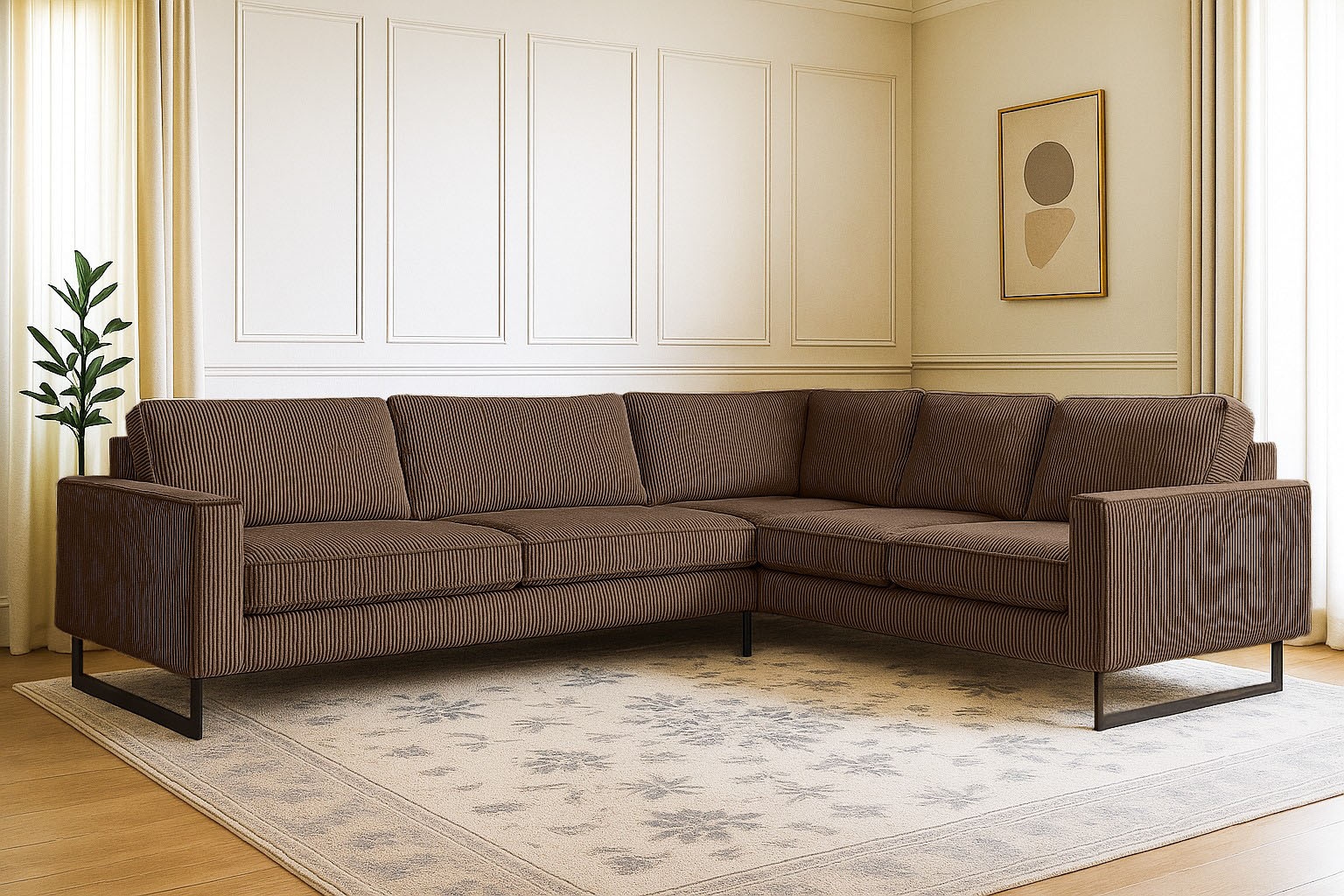 Home affaire Ecksofa »Pinto, XXL, 250/290 cm, langer Schenkel, Ottomane« Cord, Chenille, Lederoptik, mit Keder, Metallfüße, Wellenunterfederung