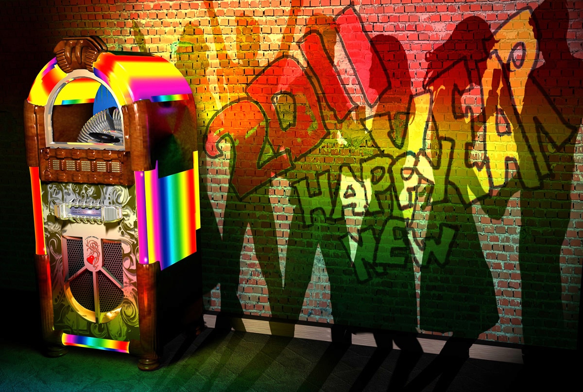Fototapete »Jukebox mit Graffiti«