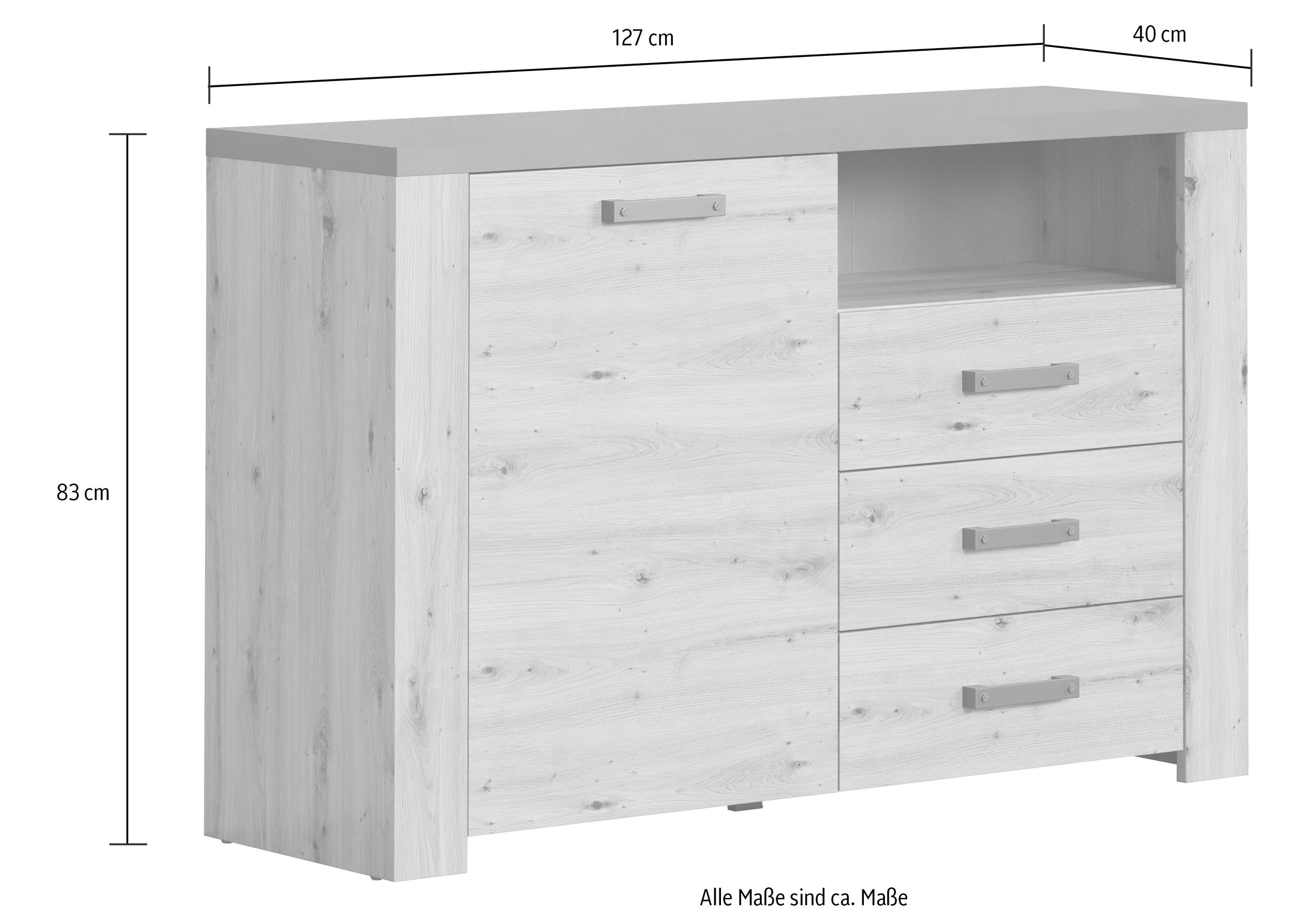Home affaire Sideboard »Ambres«, (1 St.), Kommode, Echtholzoptik, Maße BxH: 127x83 cm, Eiche