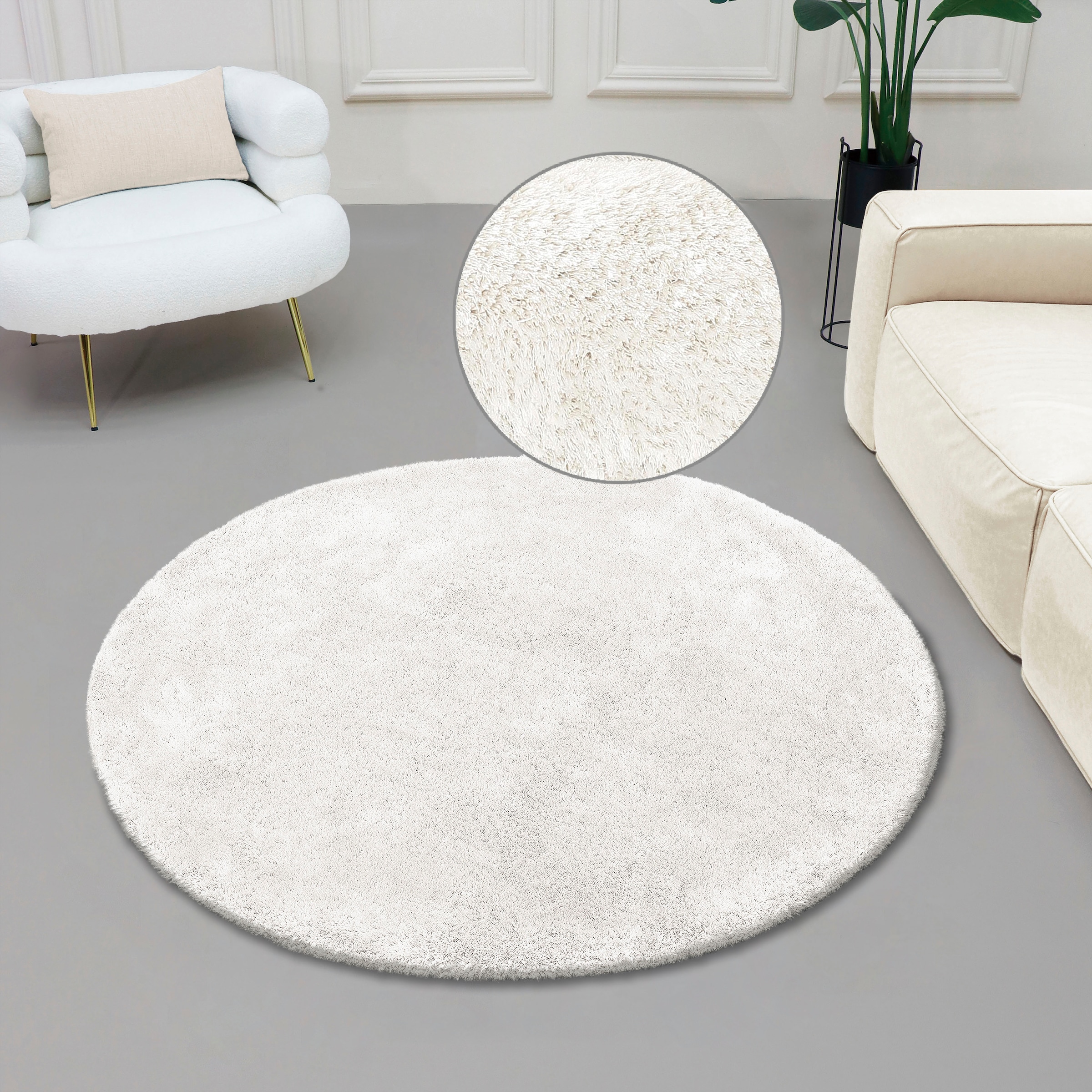 Bruno Banani Hochflor-Teppich »Dana Teppich, Kundenliebling«, rund, 30 mm Höhe, unifarben, Mikrofaser Teppiche, Wohnzimmer, Schlafzimmer, Esszimmer