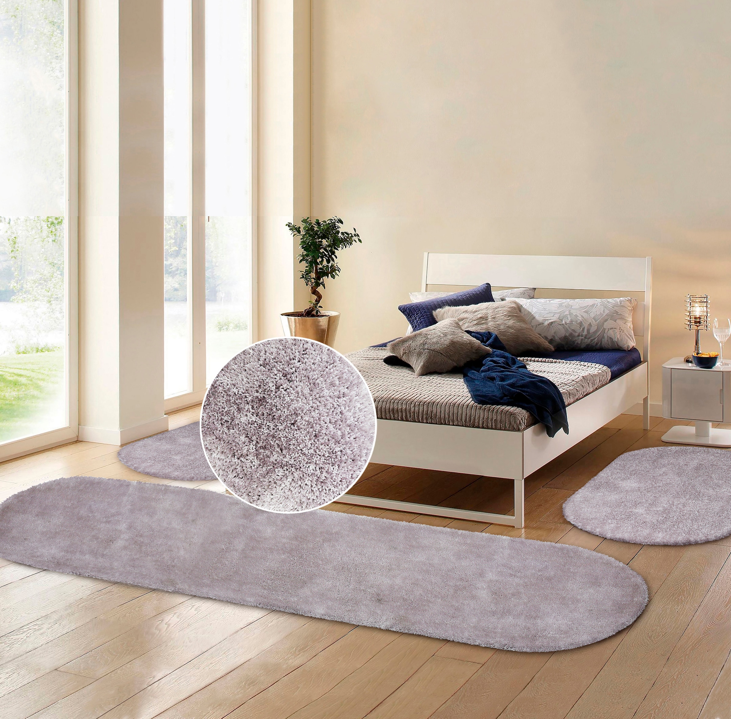 Bruno Banani Hochflor-Bettumrandung »Dana Teppich, Kundenliebling«, (3 tlg.), unifarben, Mikrofaser, pflegeleicht, Bettvorleger, Schlafzimmer