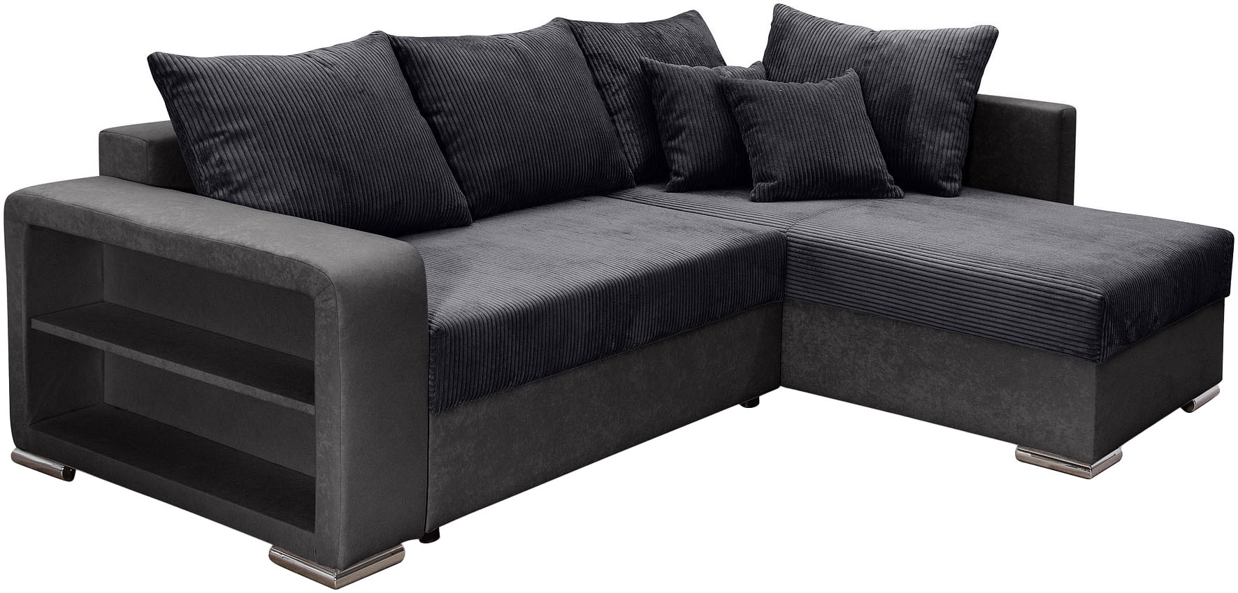 COLLECTION AB Ecksofa »L-Form«, Regalarmlehne mit LED RGB Beleuchtung,Bettfunktion und Bettkasten