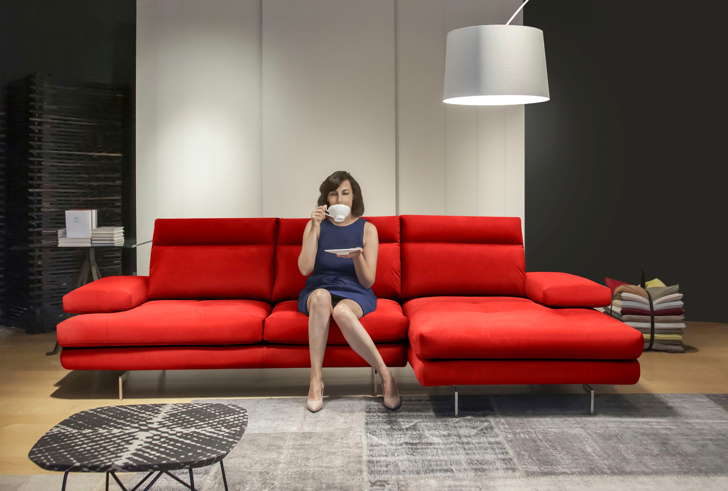 CALIA ITALIA Ecksofa »Toby Wing, L-Form, Designsofa mit sensationellem Sitzkomfort«, inklusive Sitztiefenverstellung, Füße in chrom glänzend
