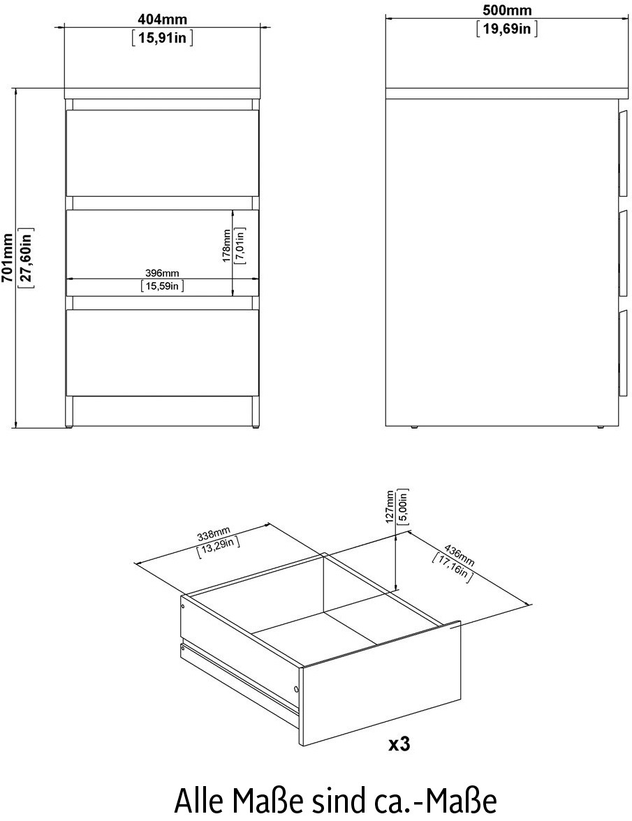 INOSIGN Kommode »Naia« Elegante und modernes Sideboard mit 3 geräumigenSchubladen