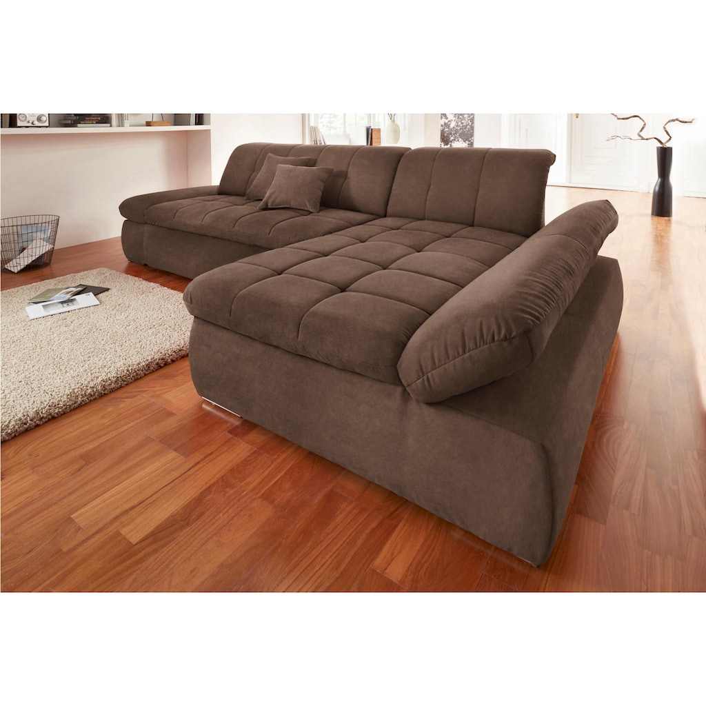 DOMO collection Ecksofa »NMoric XXL, B/T/H: 300/172/80cm, Revamierenabschluss«, wahlweise mit Bettfunktion und Armlehnverstel,lung