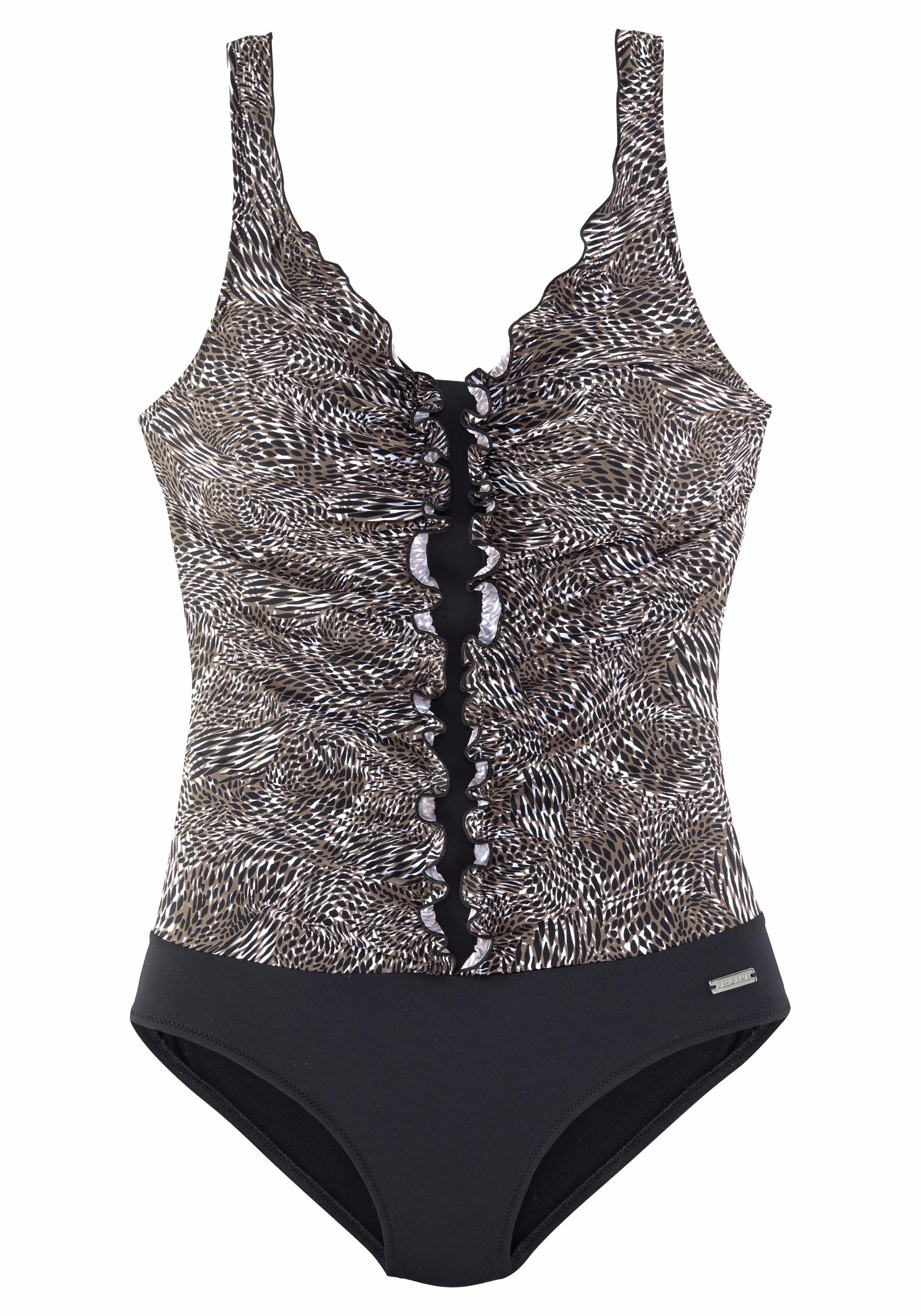 LASCANA, Damen, Badeanzug mit trendigem Animalprint und Shaping-Effekt, braun-bedruckt, Cup D, 44 - Cup D, braun-bedruckt, Im wunderschönen Design