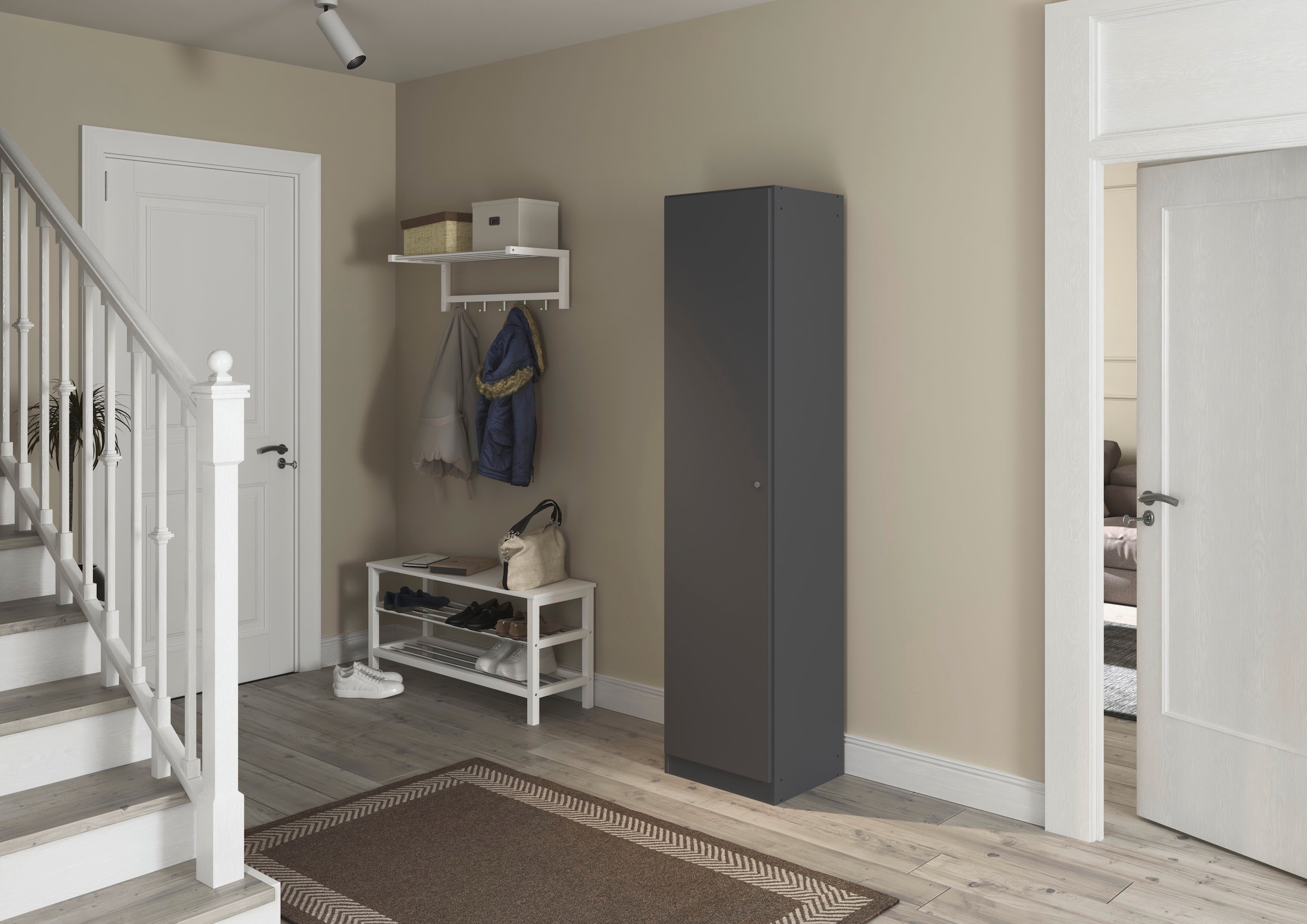 rauch Mehrzweckschrank »Garderobe Kleiderschrank Schrank Schuhschrank Putzschrank MINOSA« Breiten 47/69/91/136 cm, Höhen 197/210 cm,  In 4 Breiten mit vielen Einlegeböden für viel Stauraum MADE IN GERMANY