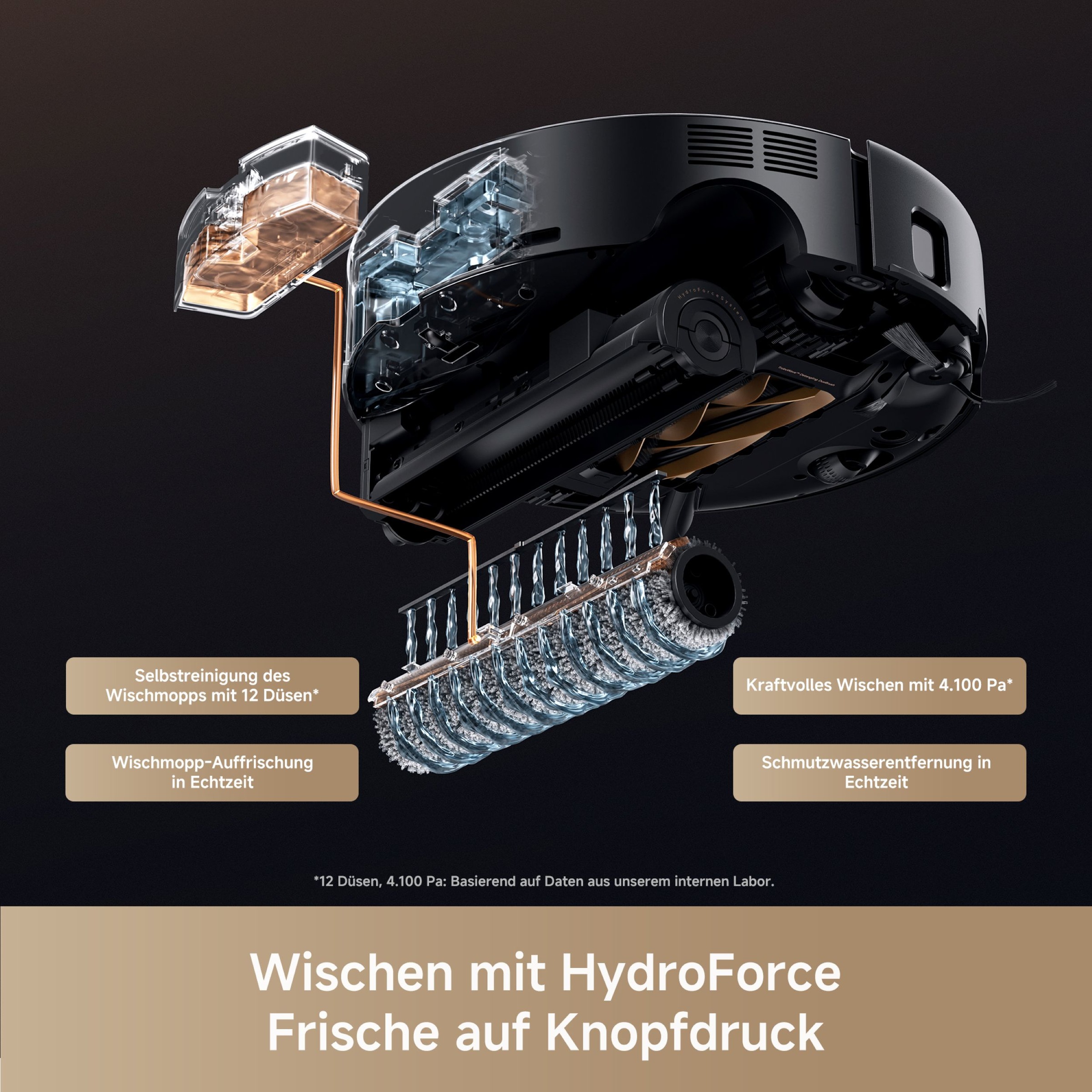 Mova Nass-Trocken-Saugroboter »Z60 Ultra Roller Complete«, Warmwasser-Wischsystem, Rollenmopp, überwindet Hindernisse, 28.000 Pa