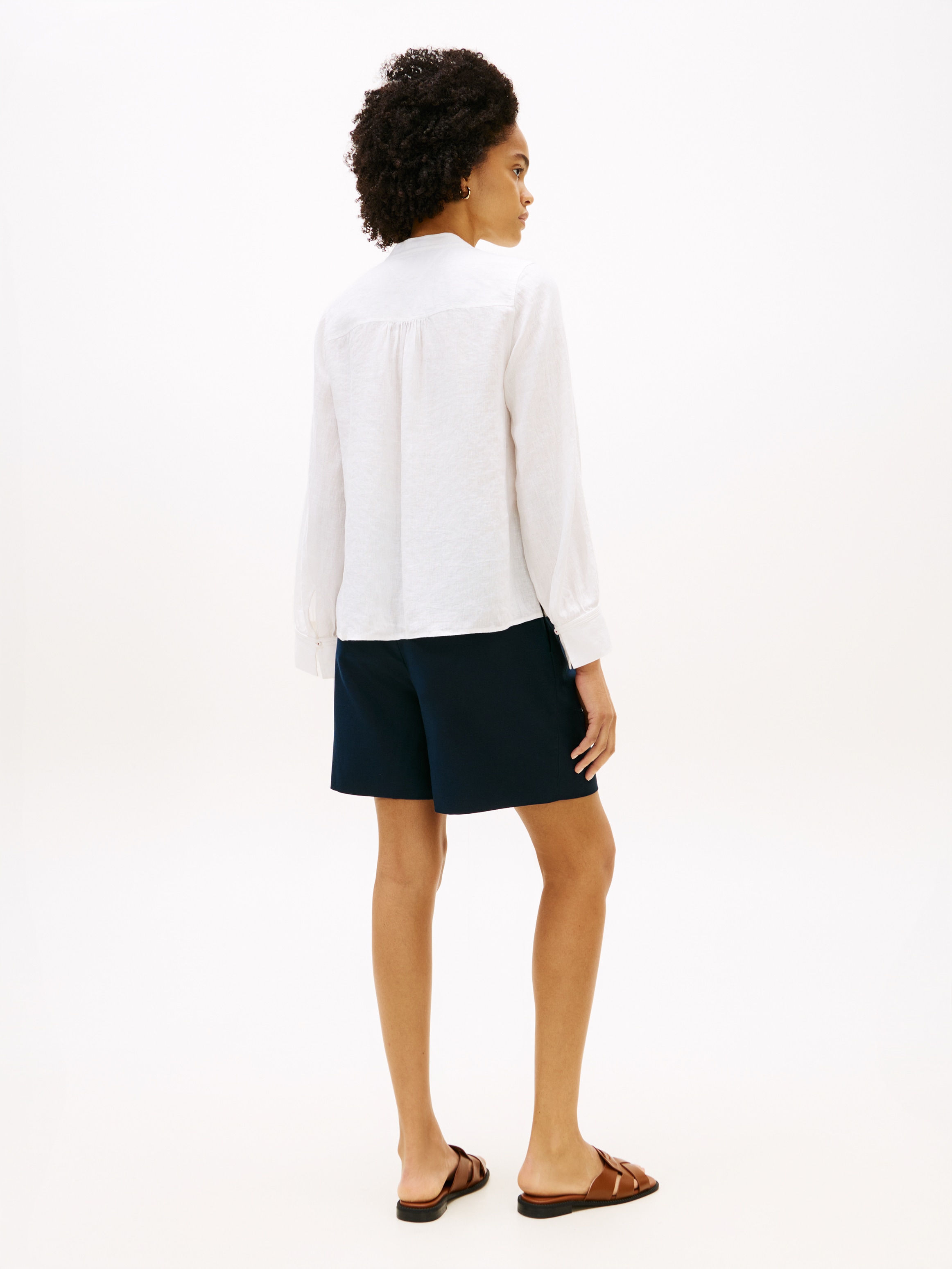 Tommy Hilfiger Langarmbluse »ESSENTIAL LINEN V-NECK LONGSLEEVE BLOUSE« mit gerafften Schultern, Relaxed Fit