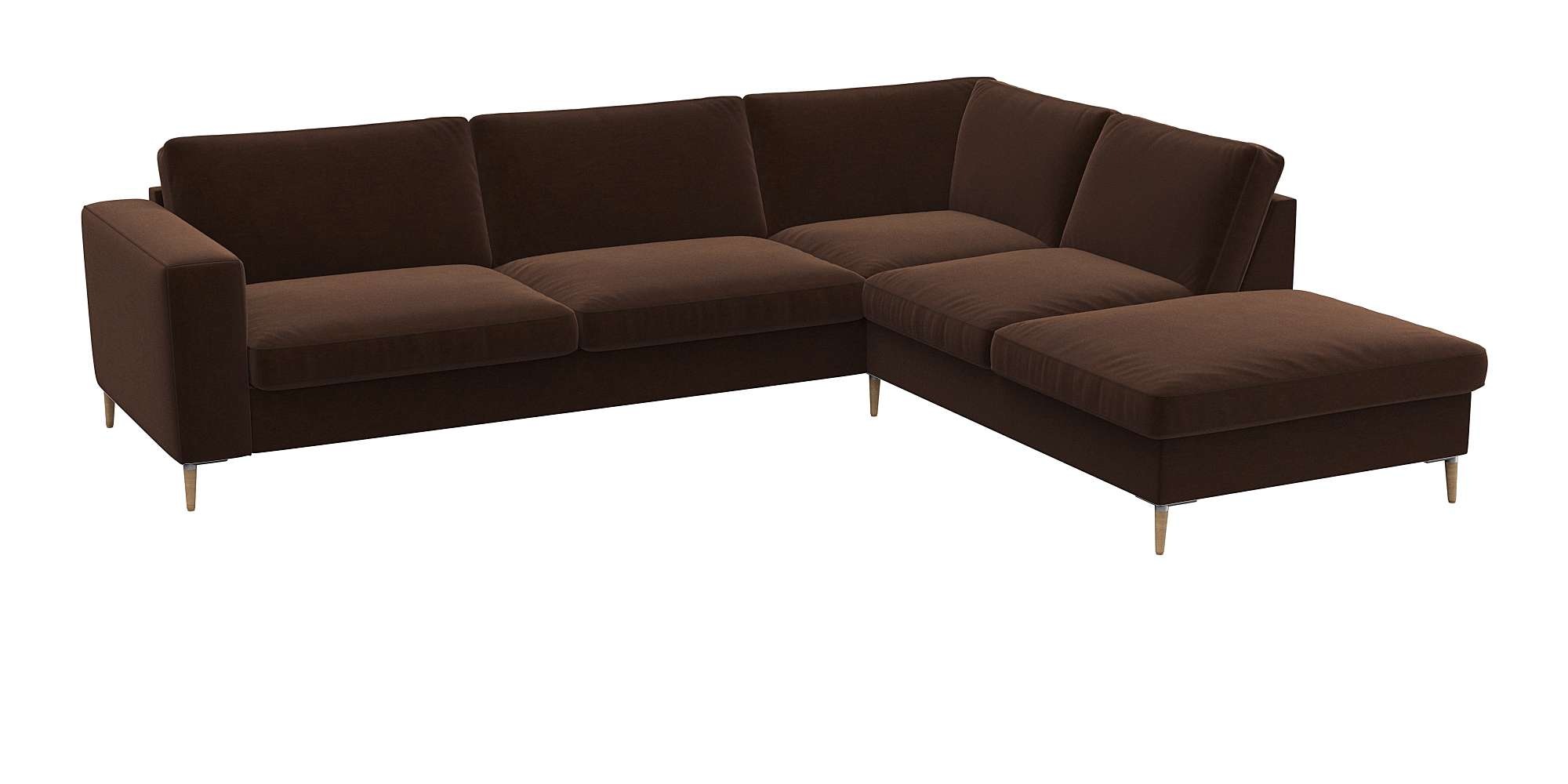 FLEXLUX Ecksofa »Fiore, Sitzaufbau mit hochwertigem Kaltschaum für mehr Sitzkomfort«, breite Armlehnen, L-Form, Füße Alu/Eiche