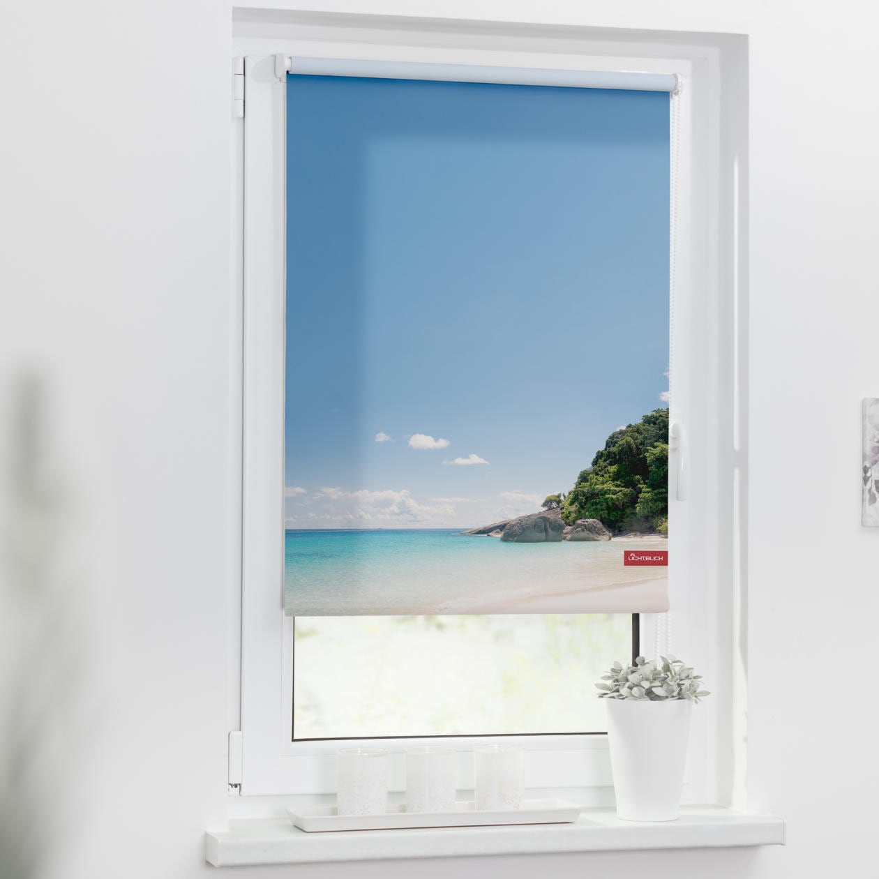 LICHTBLICK ORIGINAL Seitenzugrollo »Rollo Klemmfix, ohne Bohren, Verdunkelung, Südseeinsel - Blau« verdunkelnd Verdunkelung | energiesparend freihängend