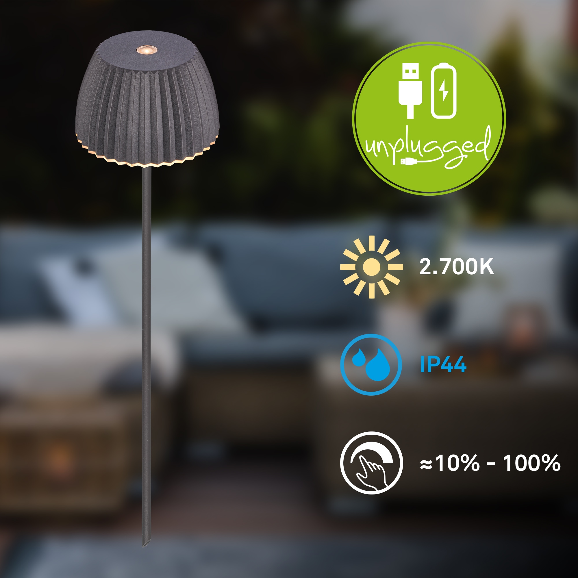 Briloner Leuchten LED Außen-Tischleuchte »RIFFLE« LED-Modul 1 Stk. Warmweiß 8,5x80,5 cm, Akku tauschbar, Outdoor, Balkon, Terrasse