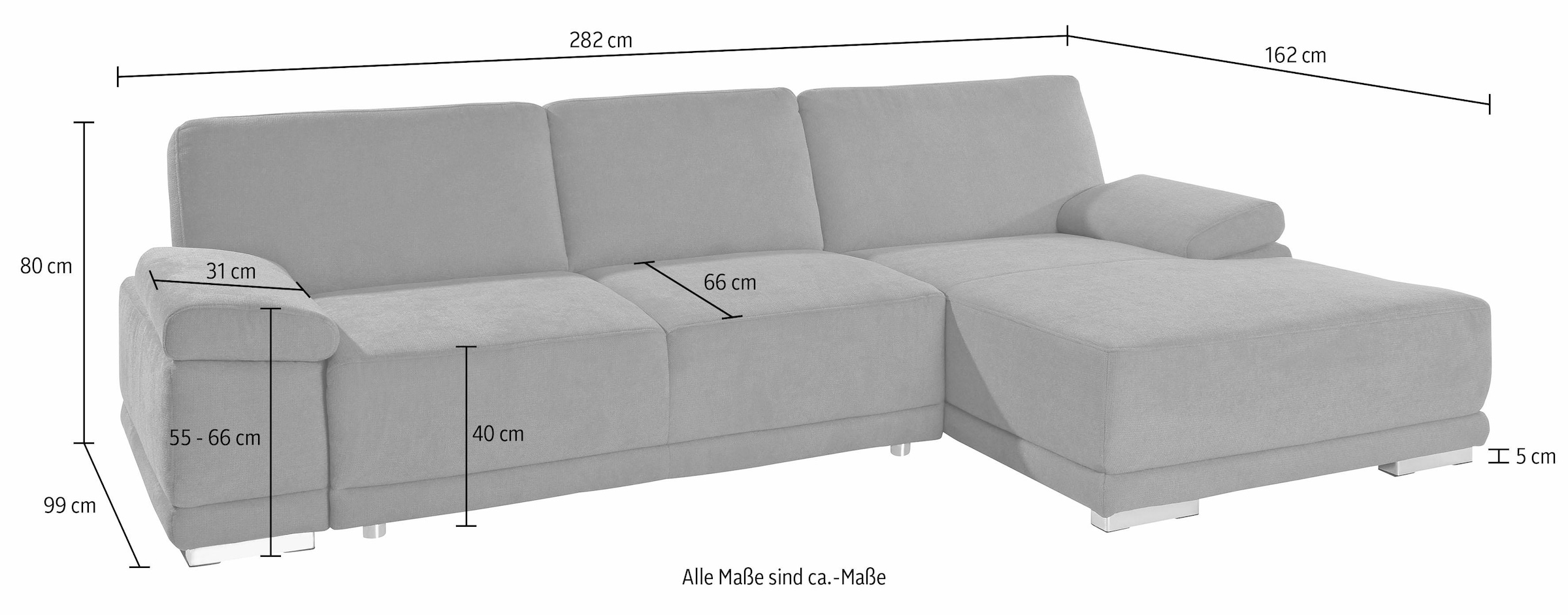 sit&more Ecksofa »Coria L-Form«, mit XL-Recamiere, wahlweise mit Bettfunktion