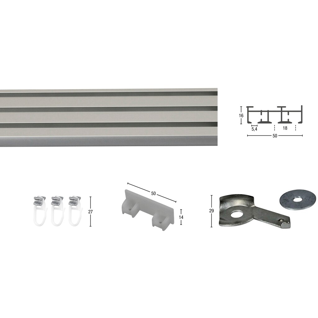 GARESA Gardinenschiene »Flächenvorhangschiene SMART«, 3 läufig-läufig, Wunschmaßlänge, für Paneele, für Vorhänge, mit Profilverbinder verlängerbar, Deckenmontage