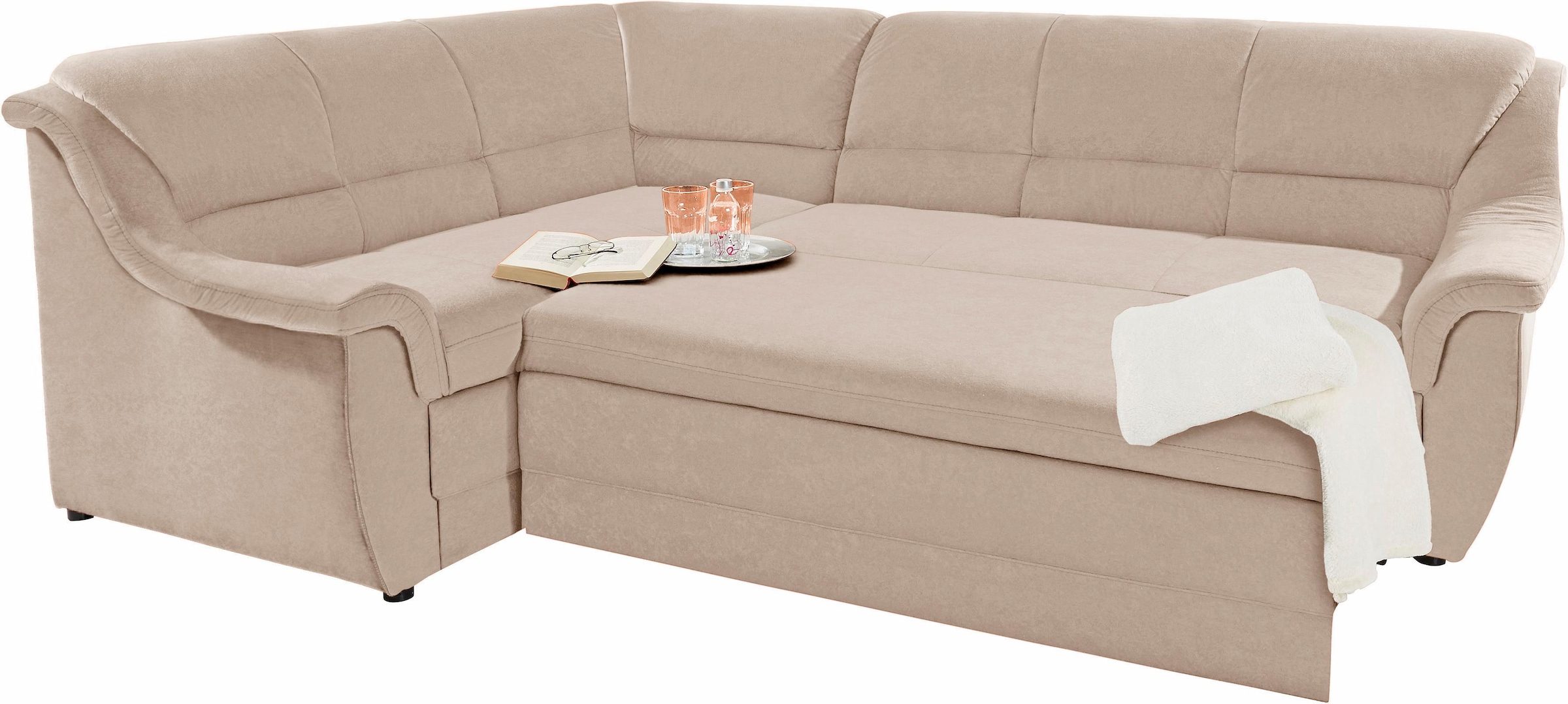 DOMO collection Ecksofa »Lale zeitlose Formensprache, komfortabel, L-Form«, mit langem Schenkel, wahlweise mit Bettfunktion
