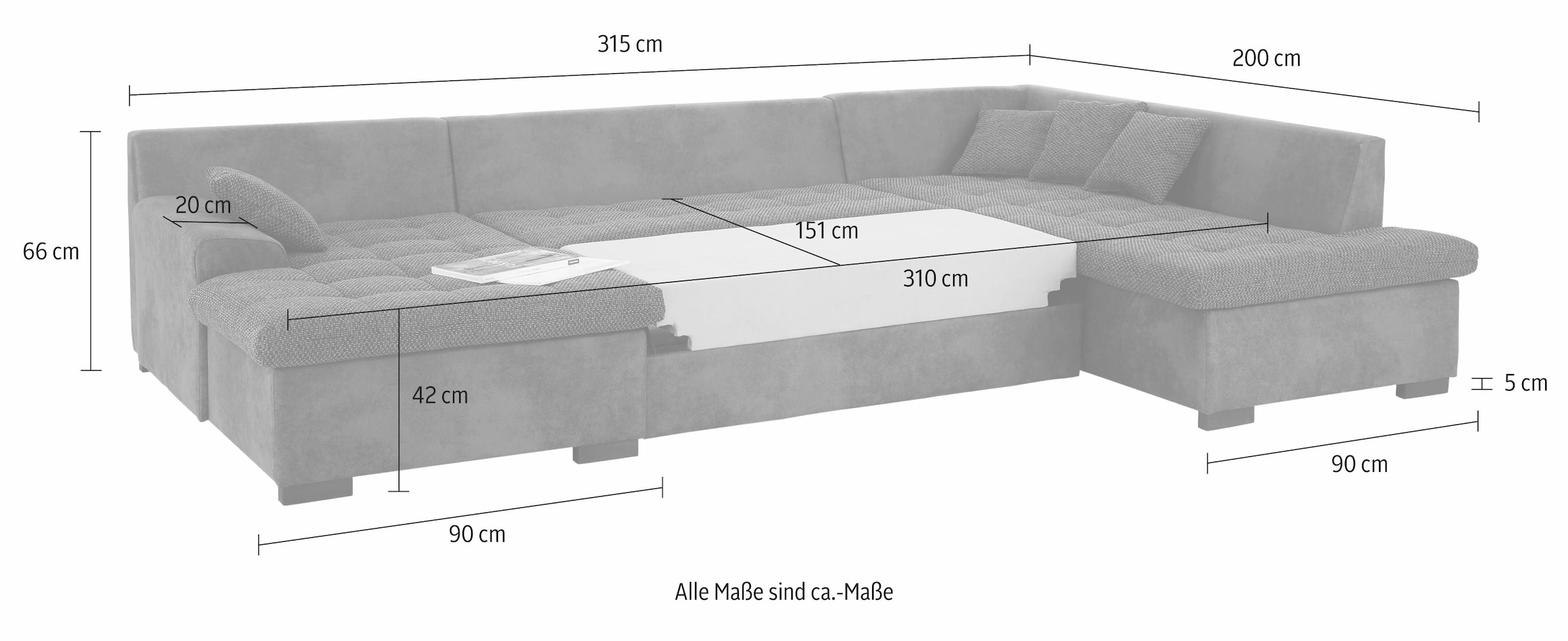 Home affaire Wohnlandschaft »Föhr U-Form«, wahlweise mit Bettfunktion